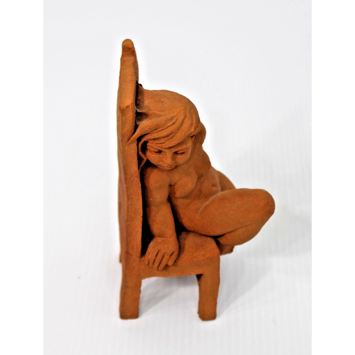 Original Art Sculpture- Terra Cotta- Seated Nude, Signed, 7.75" H