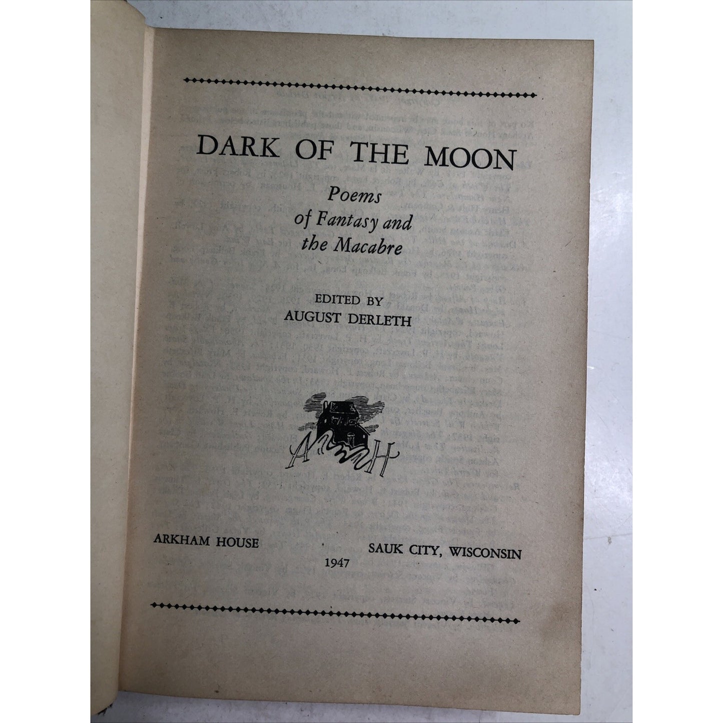 DARK OF THE MOON August Derleth Editor 1947 First Edition Poems Fantasy Macabre