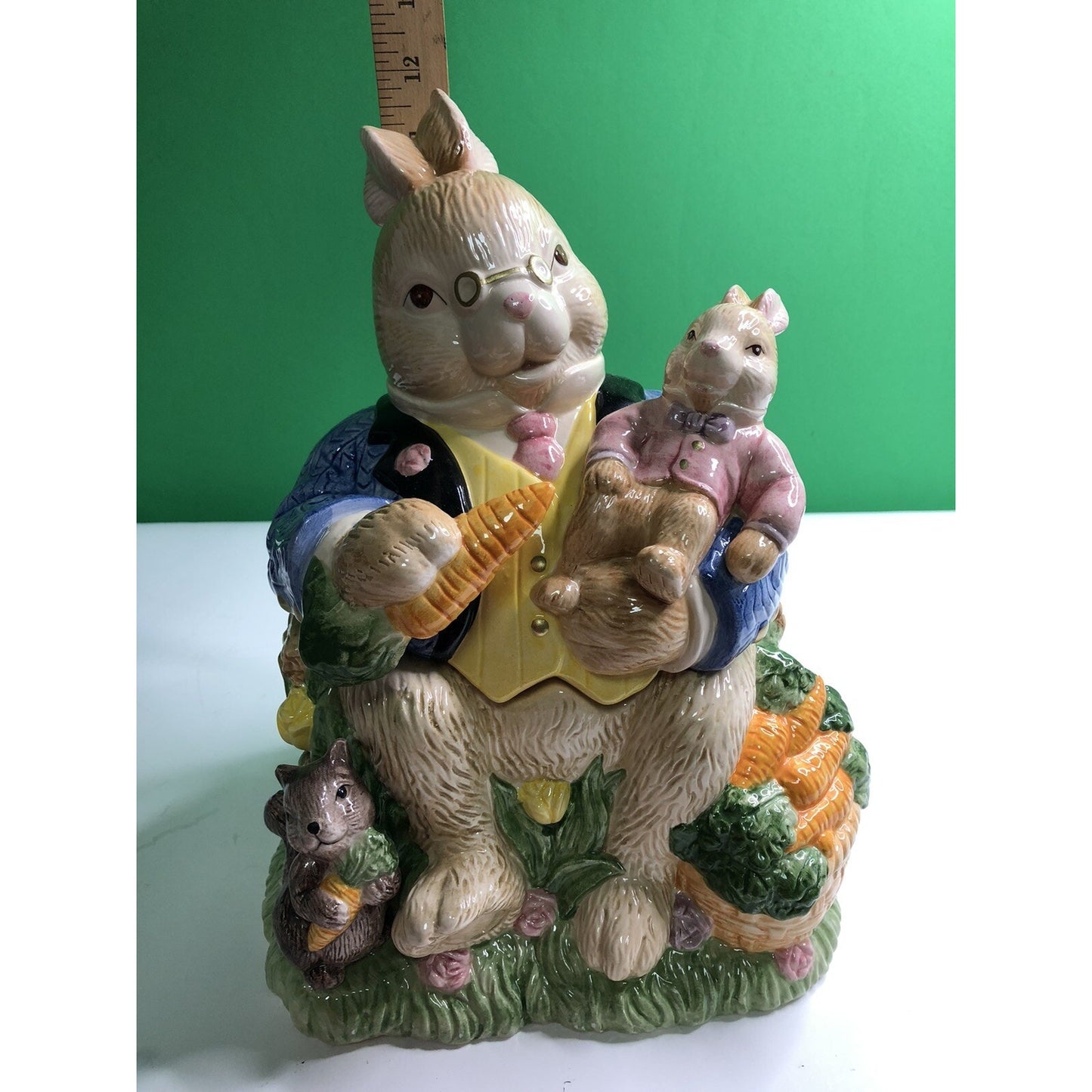 1993 FITZ & FLOYD Omnibus Devonshire GRANDPA RABBIT Cookie Jar Spring Bunny