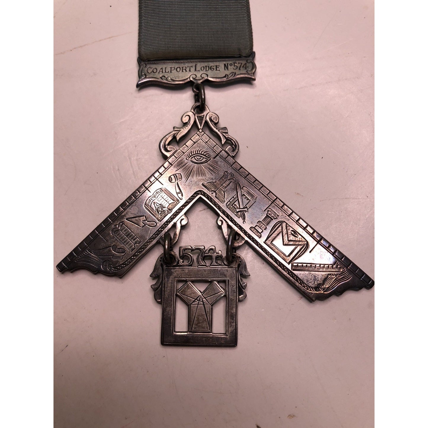 Masonic Past Master Emblem of Office 1947 Coalport Lodge No. 574 Ribbon Bar