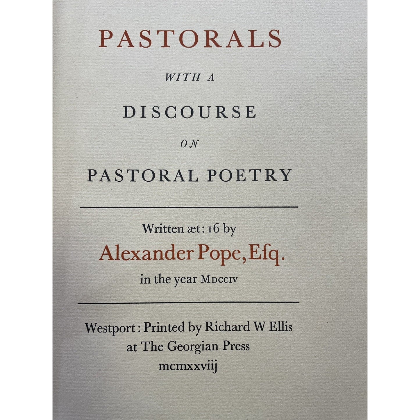 Pastorals With A Discourse On Pastoral Poetry By Alexander Pope Ltd Ed #175/235