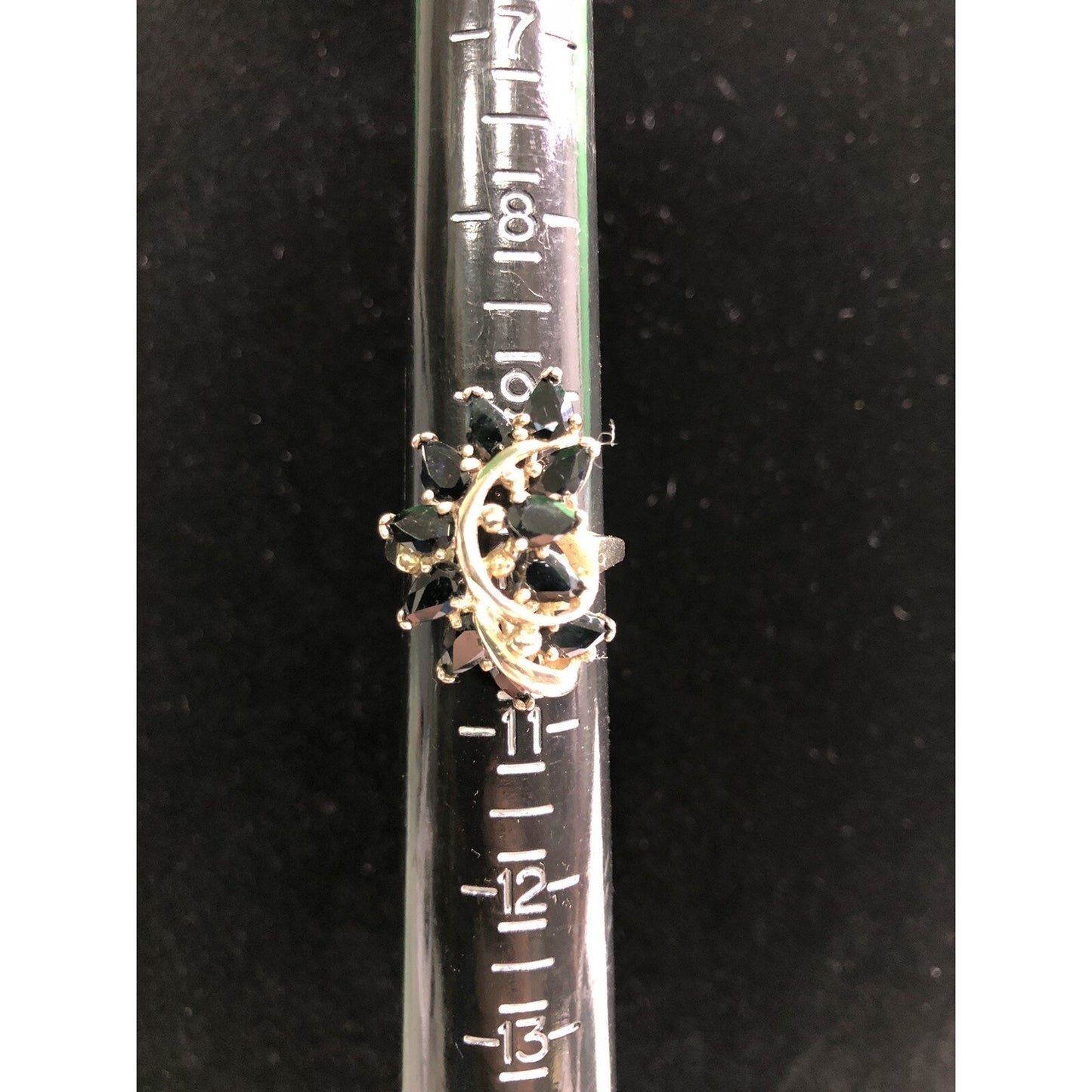 Vintage Sterling Silver Cocktail RING SIZE 10 Black Teardrop Stones Waterfall