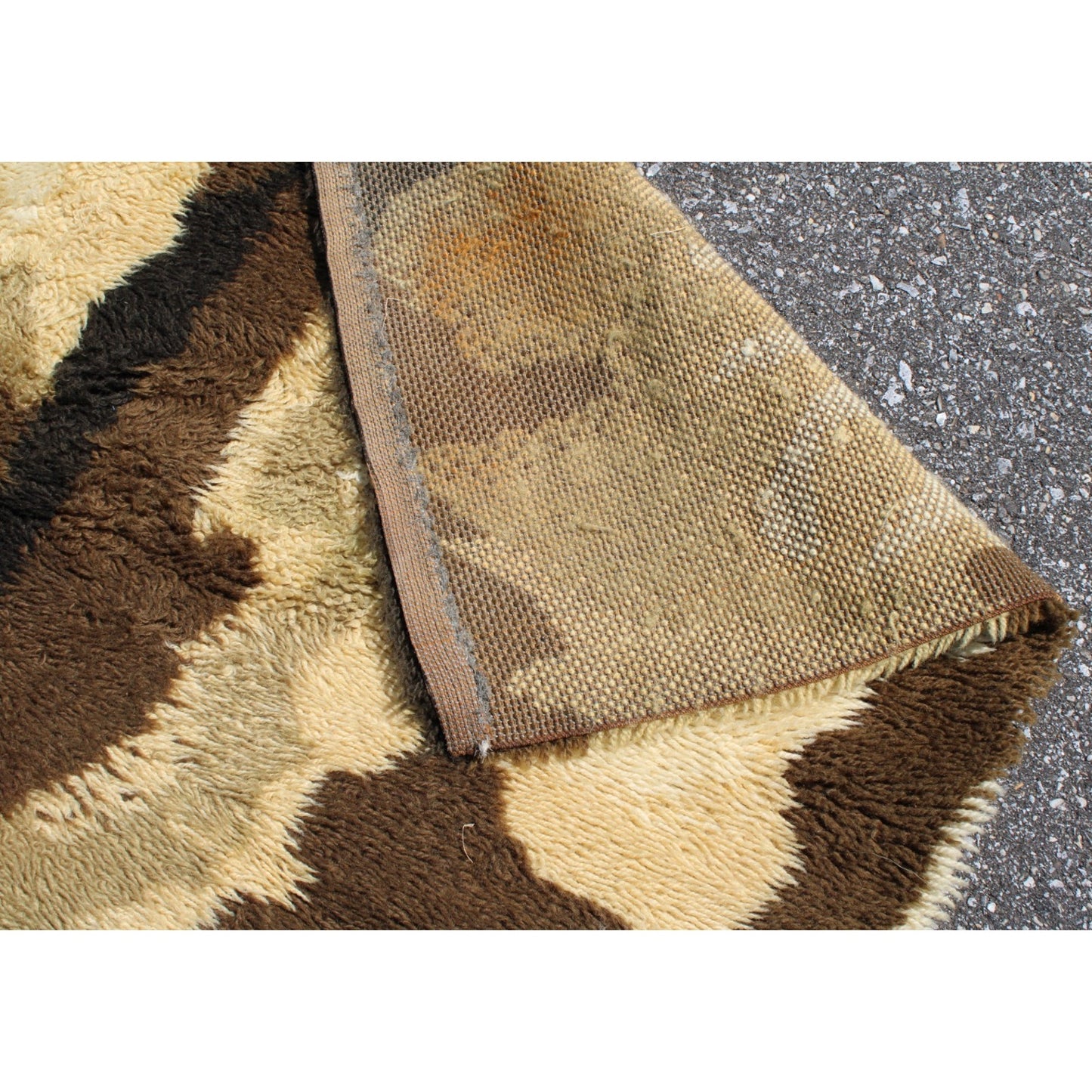1970s Danish Modern Wool Rug by Ege Rya- 6' x 9' Tan Brown Shag Abstract Groovy