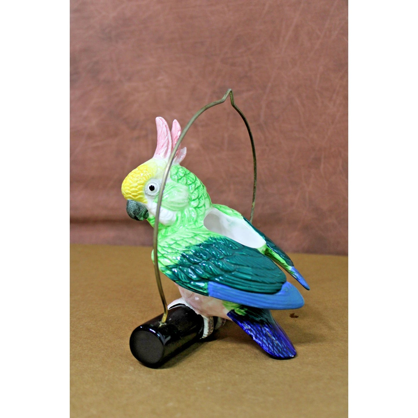 Colorful Painted Ceramic Hanging Cockatiel/ Parrot Majolica Pottery Planter