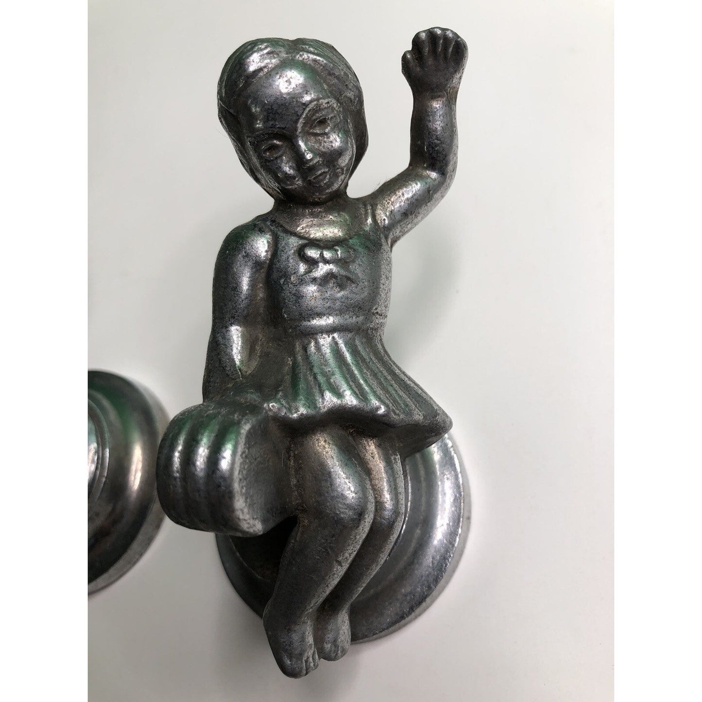 PAIR of Antique Cast Aluminum GIRLS Wall Mount TOWEL ROD HOLDER Kitchen Bath
