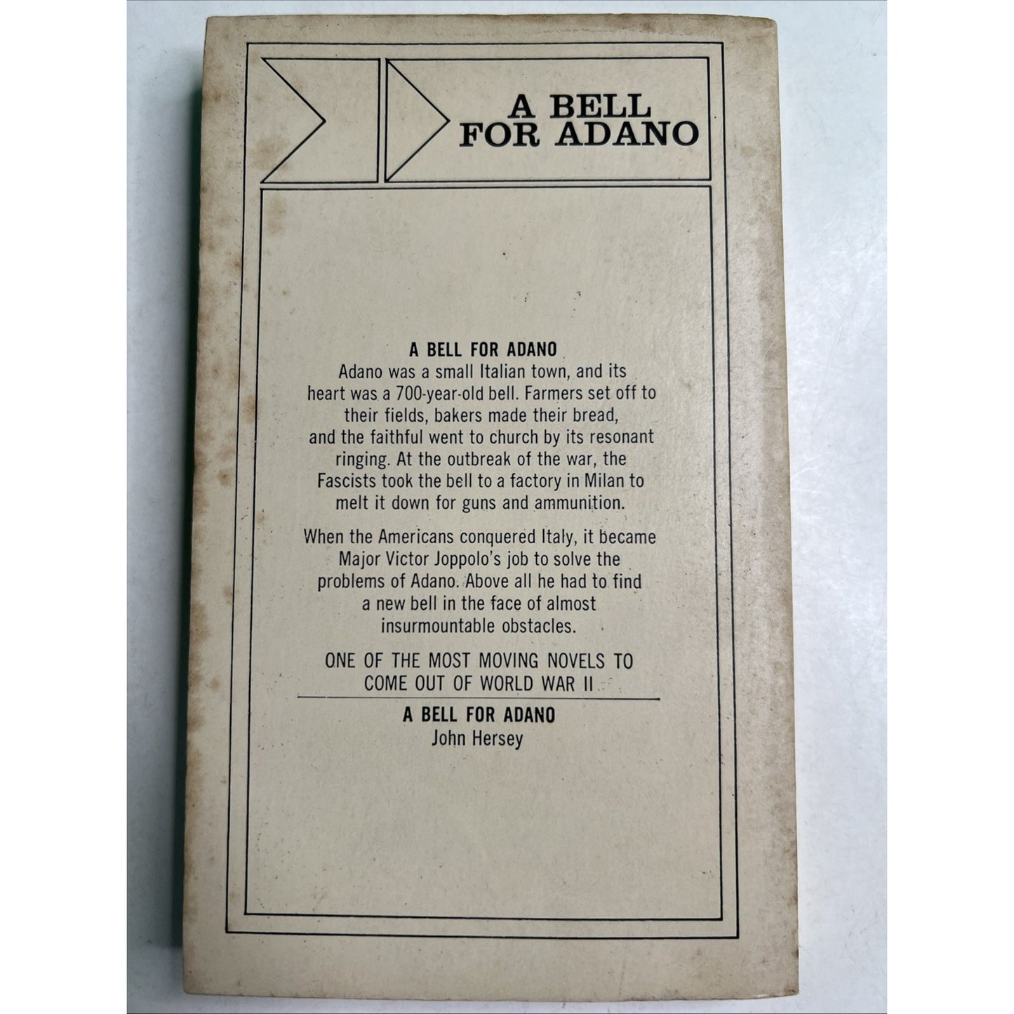 1965 PB A BELL FOR ADANO by John Hersey World War II Novel About Italian Town