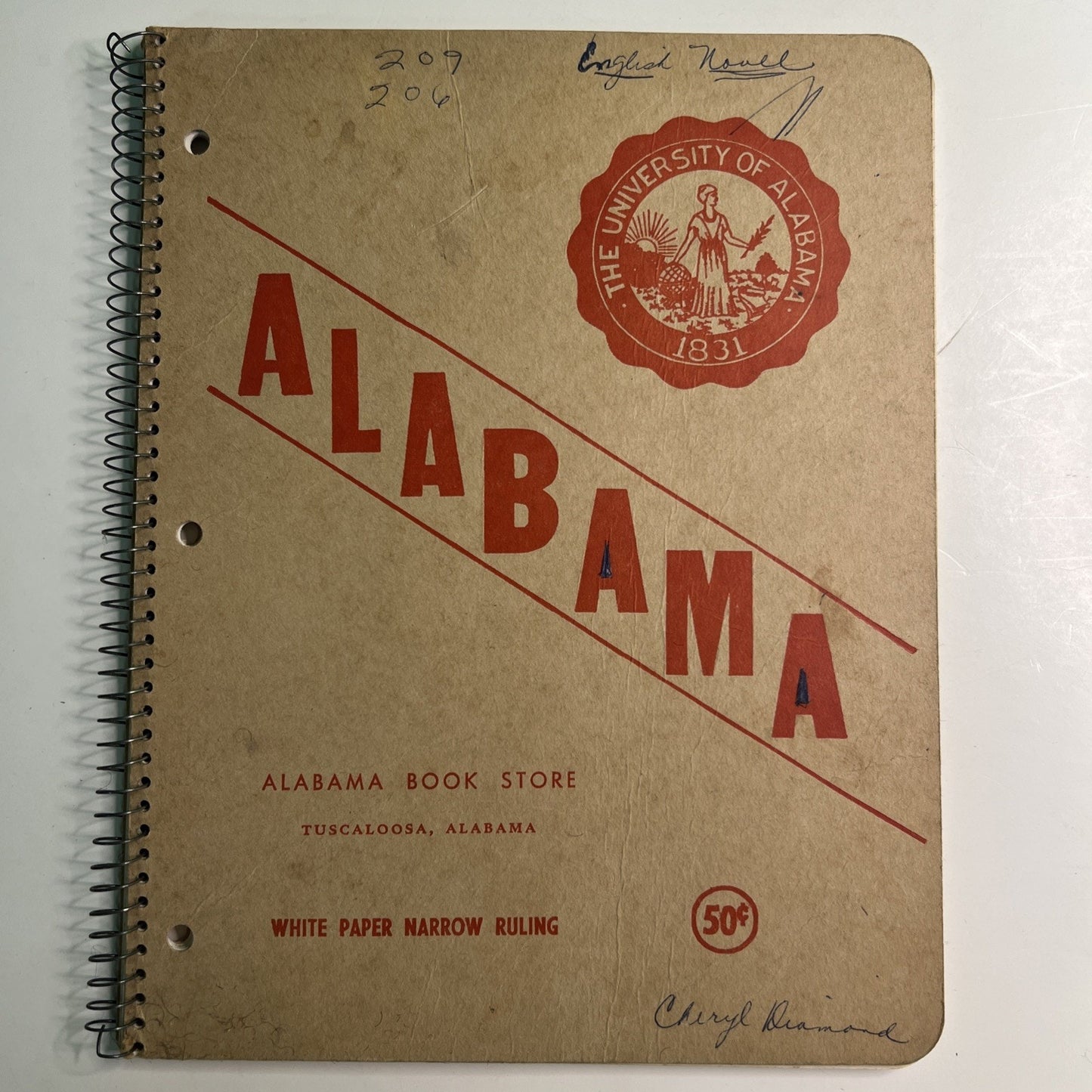 Vtg University Of Alabama Book Store Notebook College Ruled Sheets Tuscaloosa