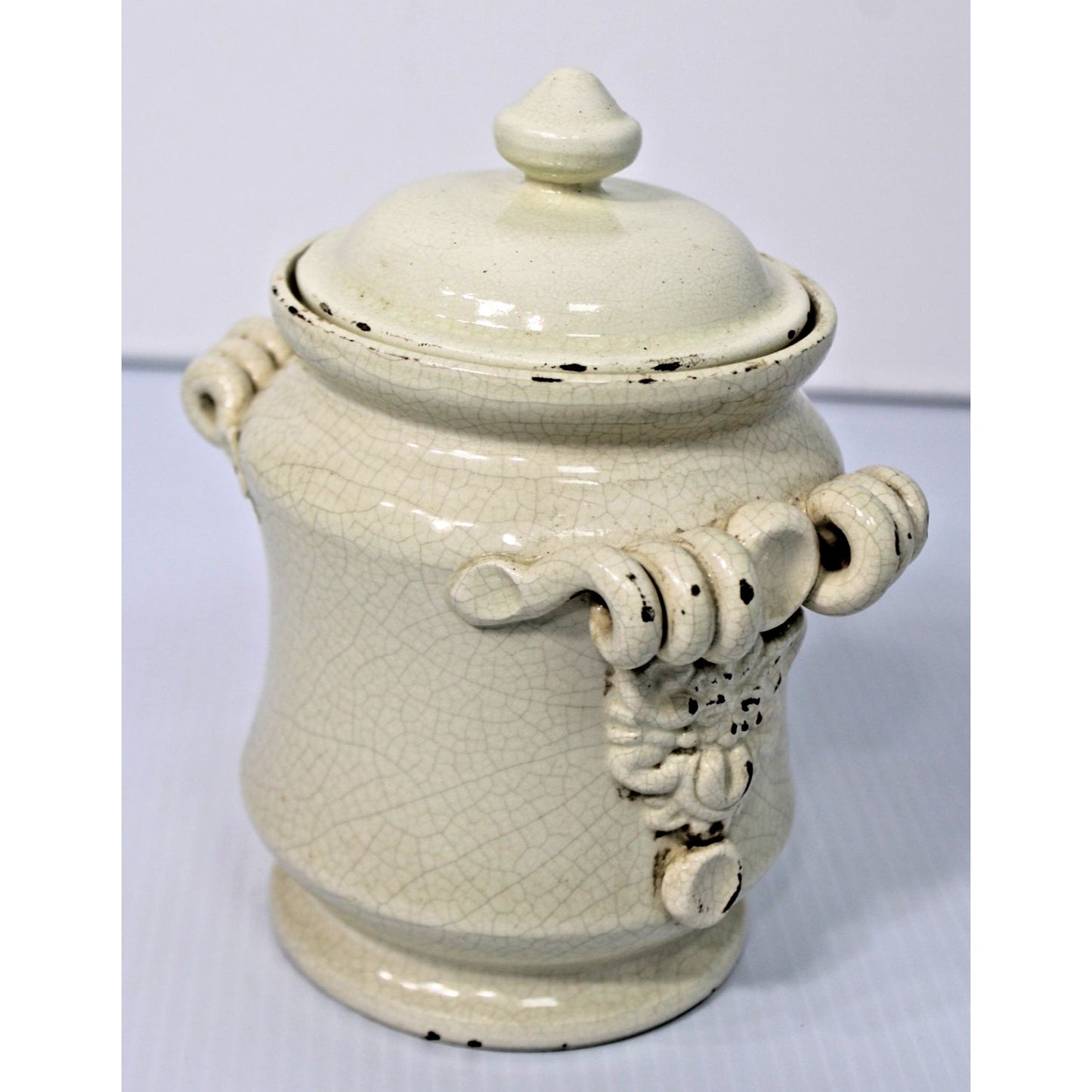 Leona Lavorato a Mano Italian Lidded Jar, Crackled Blanc de Chine Finish, 1970s