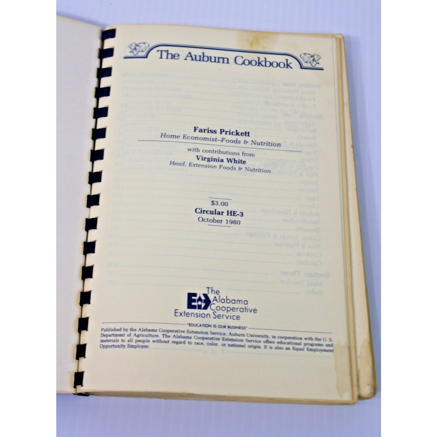 Vintage 1980 "The Auburn Cookbook" University Agricultural Extension Co-Op