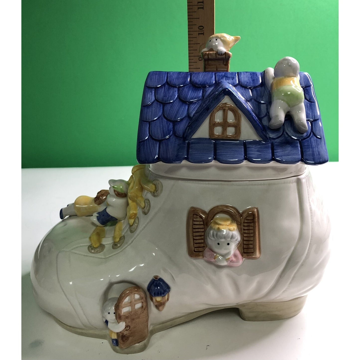 Vintage 1986 FITZ & FLOYD The Old Lady Who Lived in a Shoe COOKIE JAR Mint Large