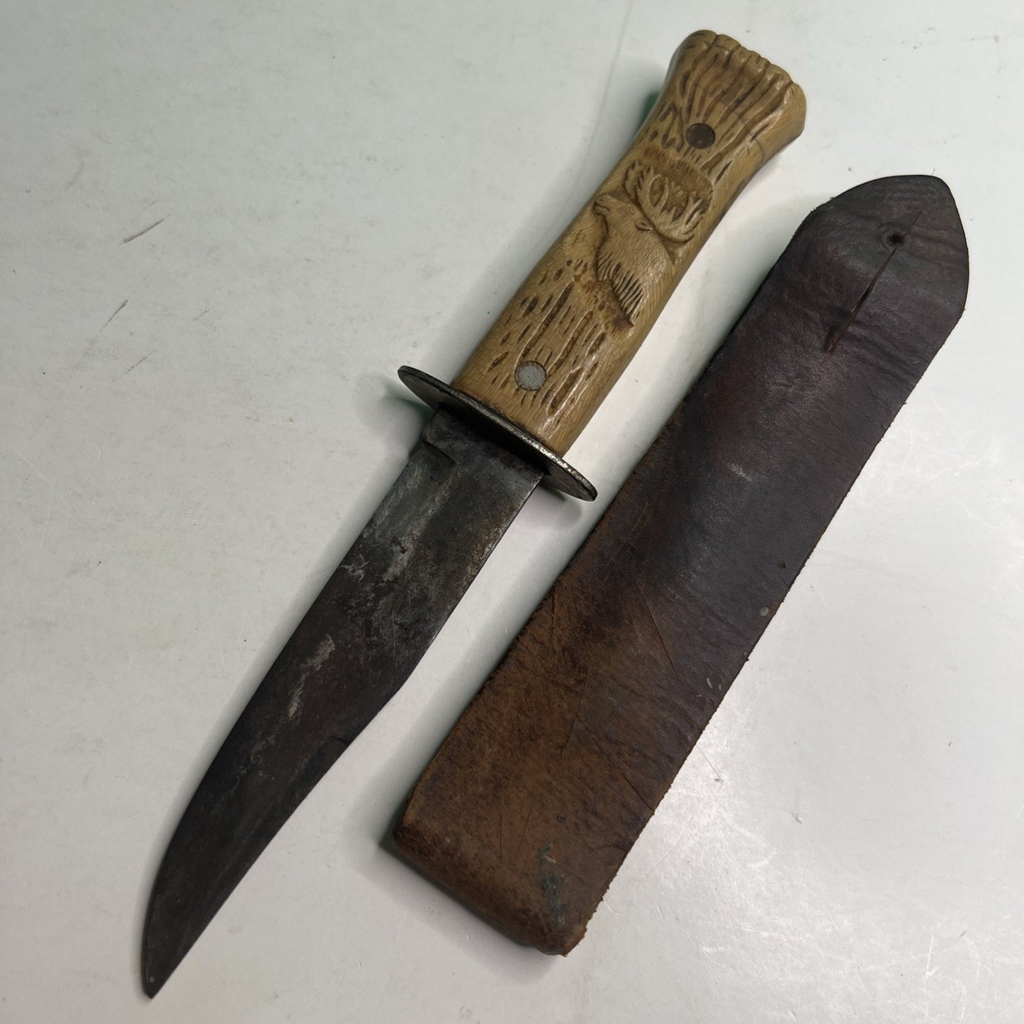 COLONIAL Prov. USA ELK Fixed Blade HUNTING KNIFE with Sheath Vintage
