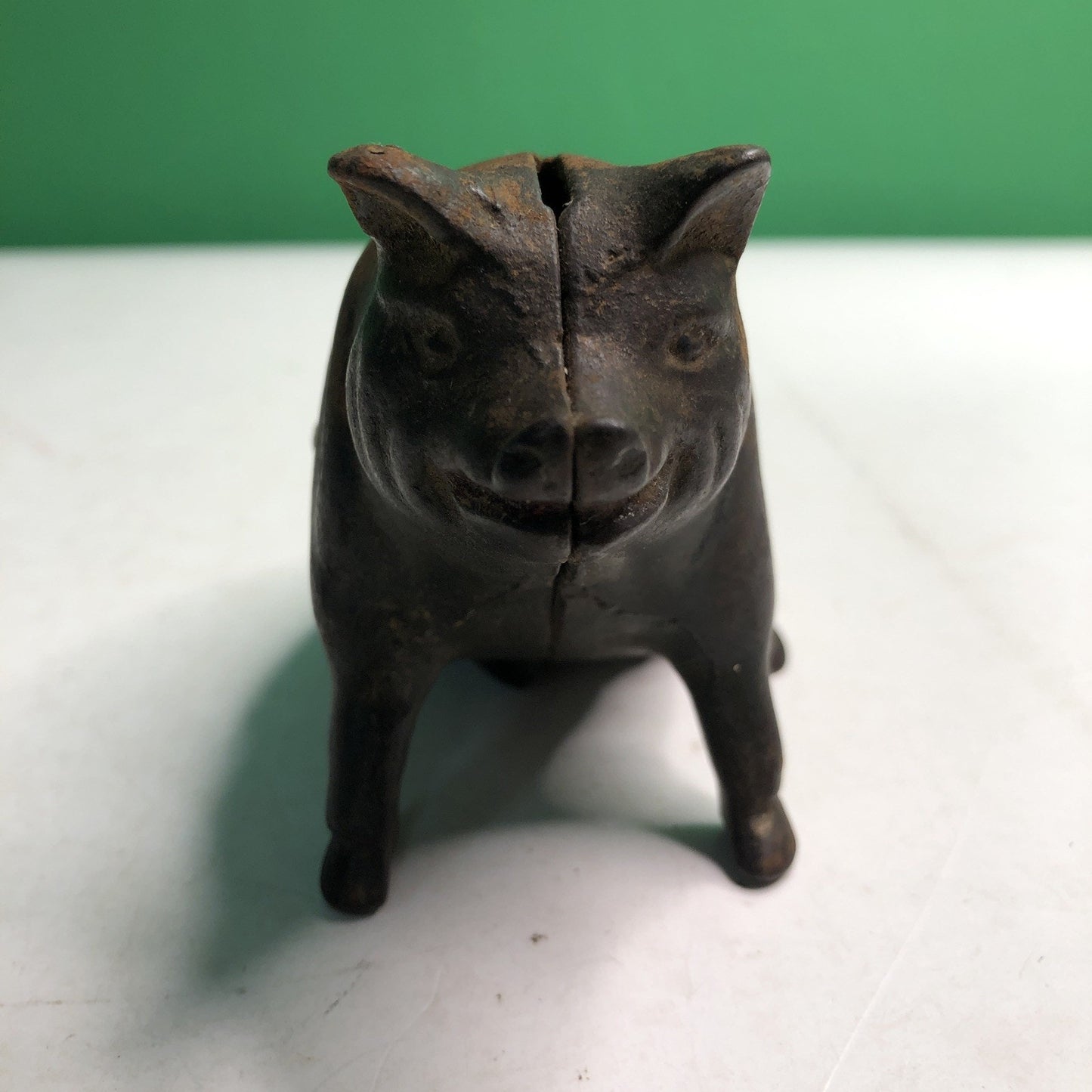 Cast Iron Figural Still Coin Hog Sitting Pig Piggy Bank A.C Williams Antique Vtg