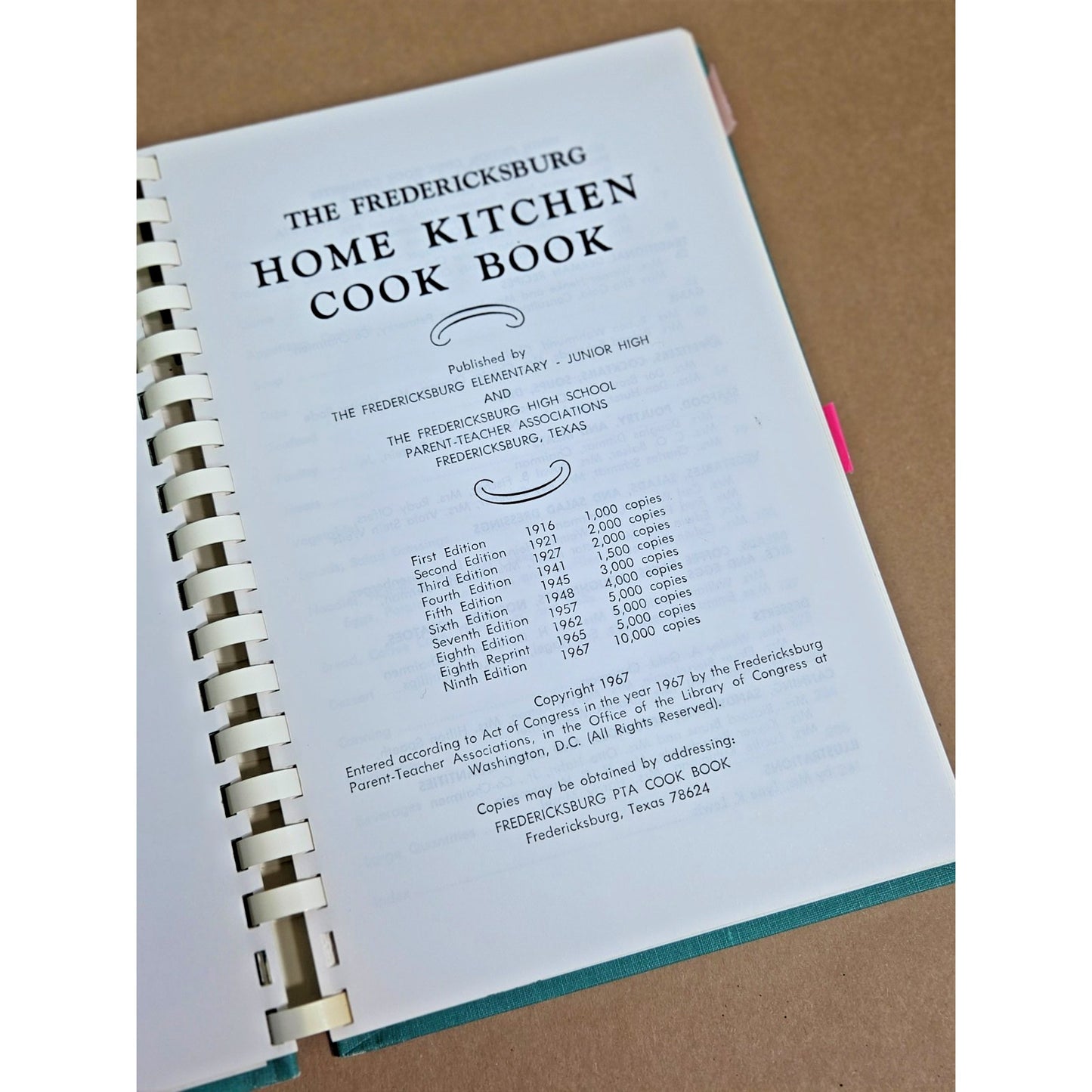 Vintage 1967 Fredericksburg Home Kitchen Cook Book - 9th Ed - TX German Heritage