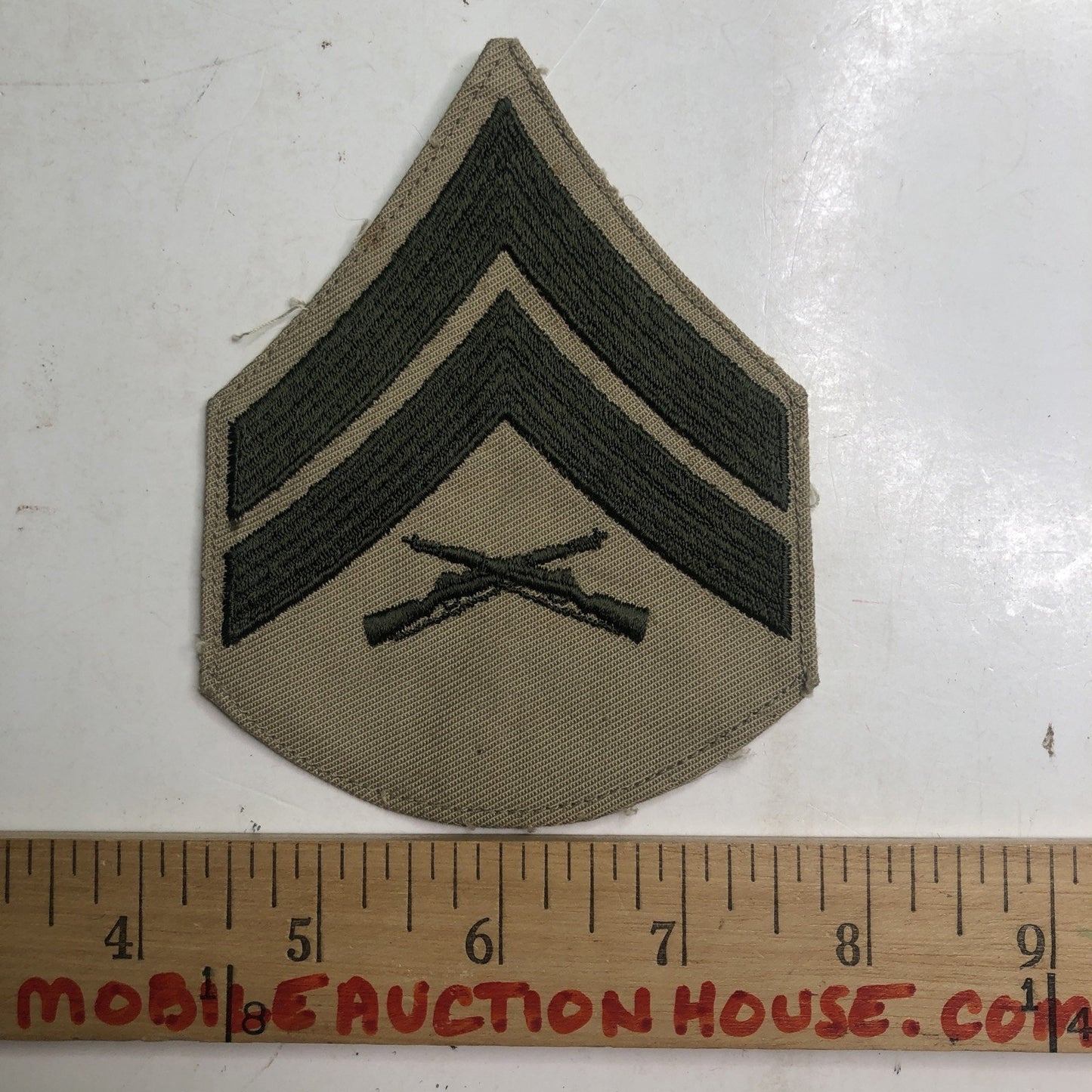 Embroidered Patch Khaki OD Green USMC Corporal Chevron Crossed Rifles 4.5”