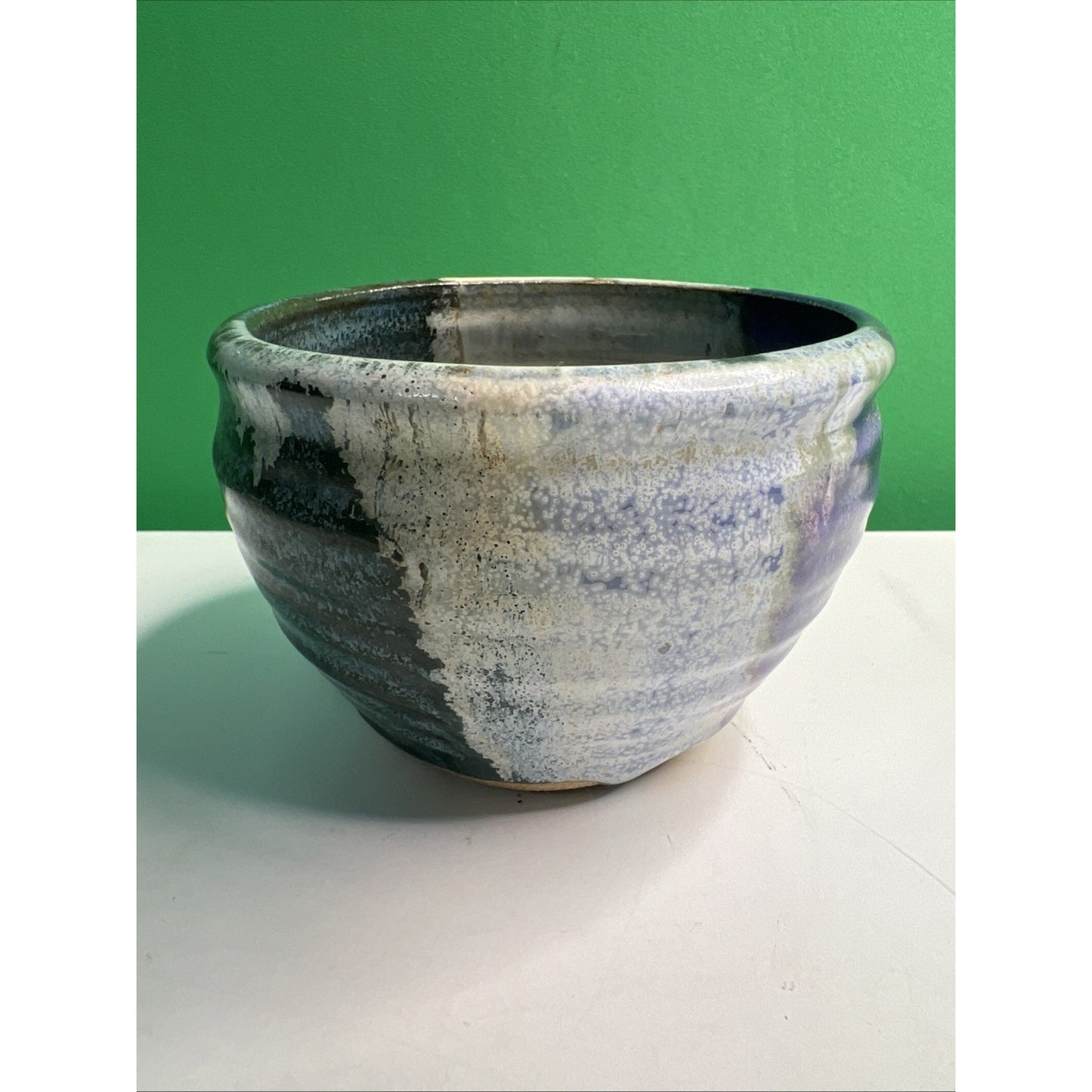 Studio Art Pottery Ceramic Blue And Purple Hues Drip Glazed Vintage Pot Bowl