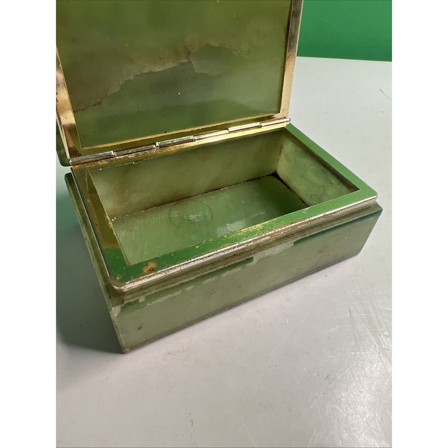 Vintage Italian Alabaster Marble Jewelry Trinket Box Pansies As Pictured