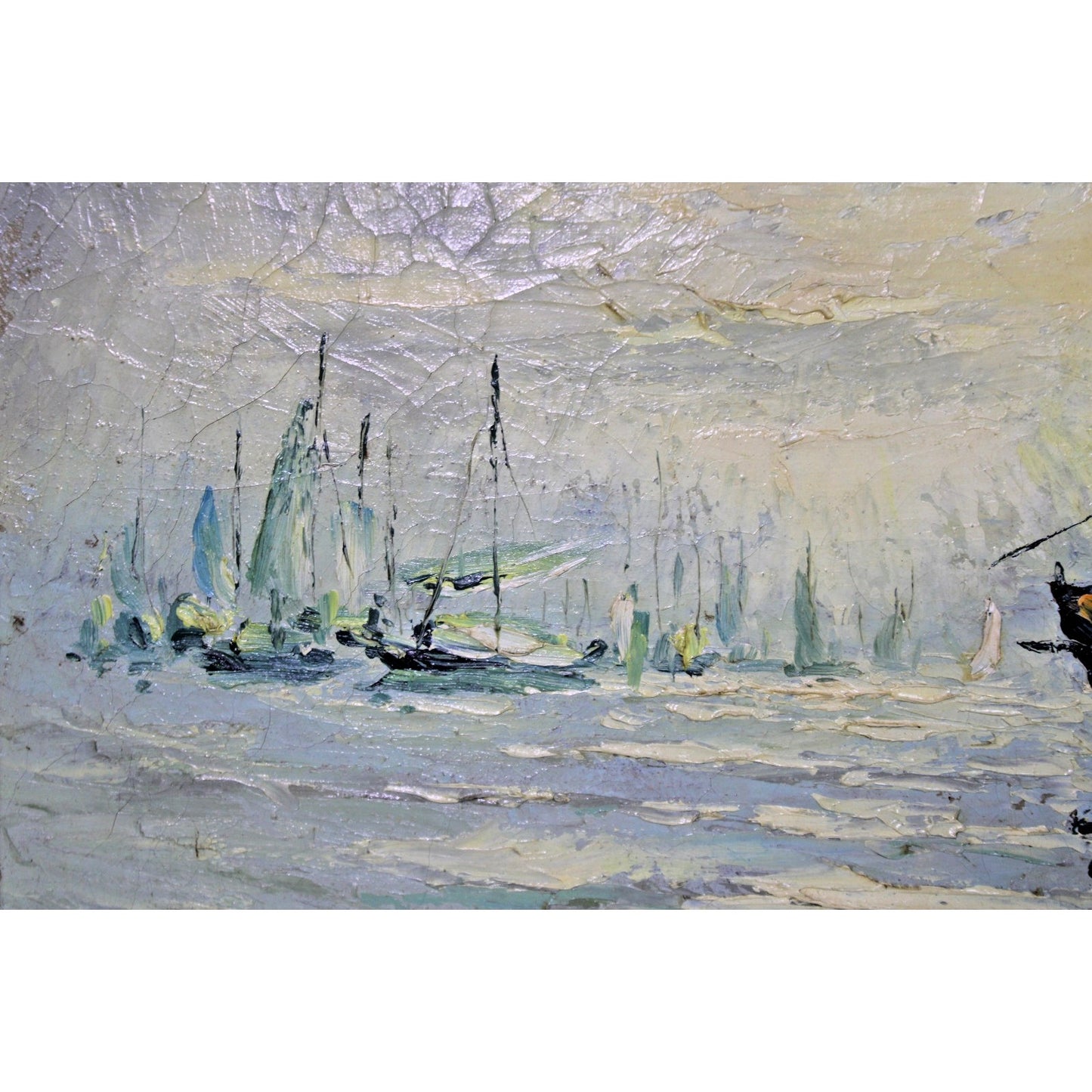 Impressionist Oil on Canvas by Chung Kwo- Nautical , Impasto, Craquelure, Framed