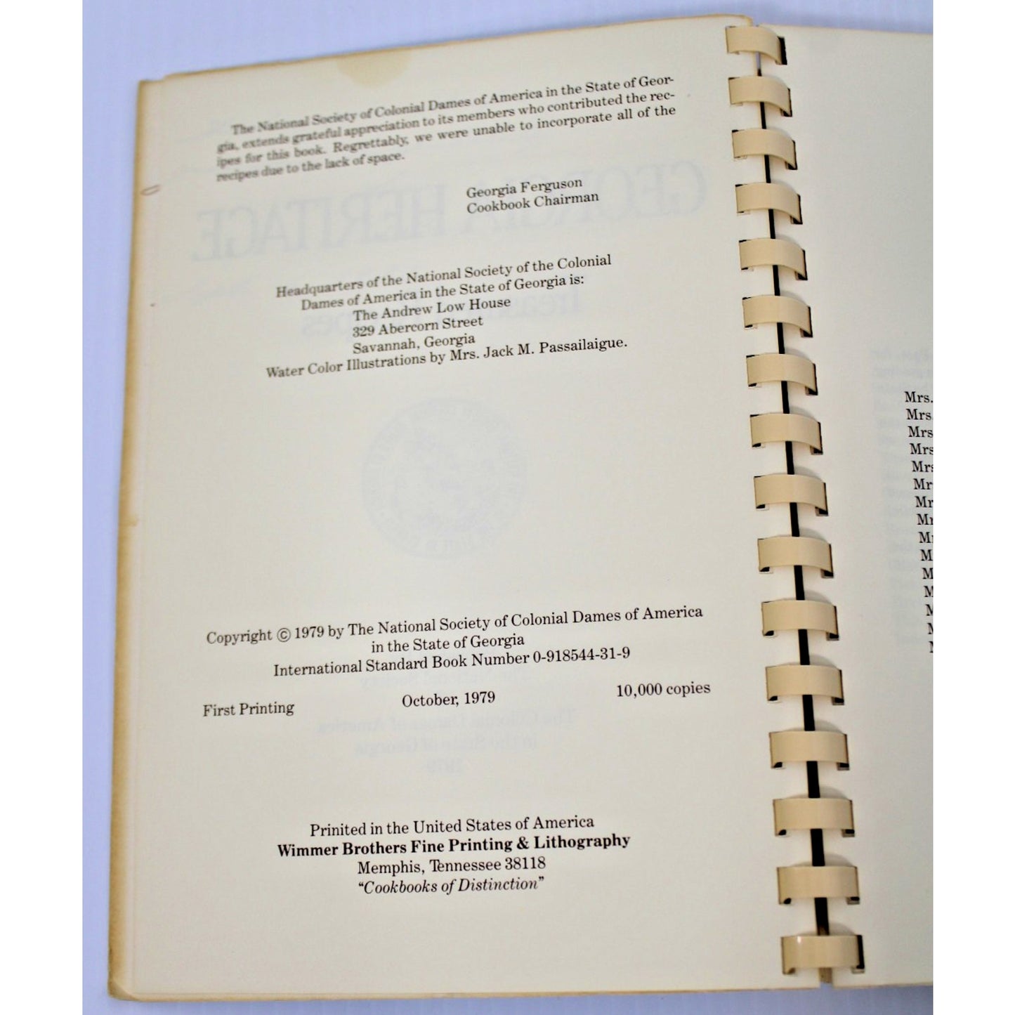 1979 VTG Cookbook: Georgia Heritage Treasured Recipes- Colonial Dames of America