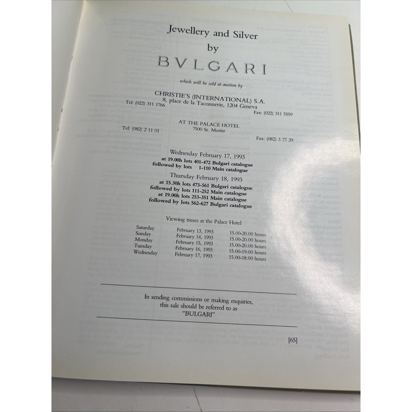 Jewellry and Silver by Bvlgari Christies Auction Catalog St. Moritz Feb 1993