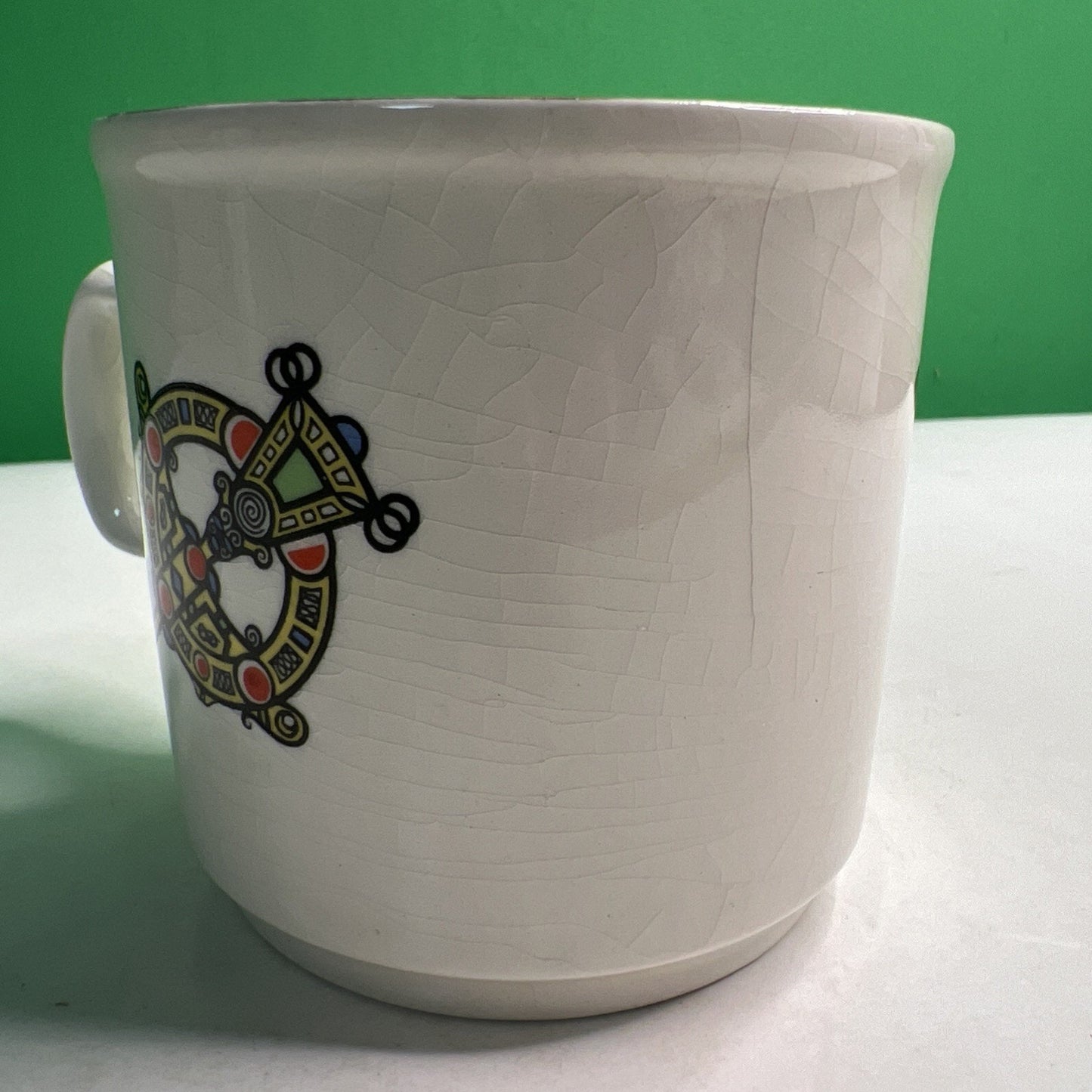 Vtg Carrigaline Pottery Irish Mug Cork Ireland Fisherman Scene Cup Crack Crazing