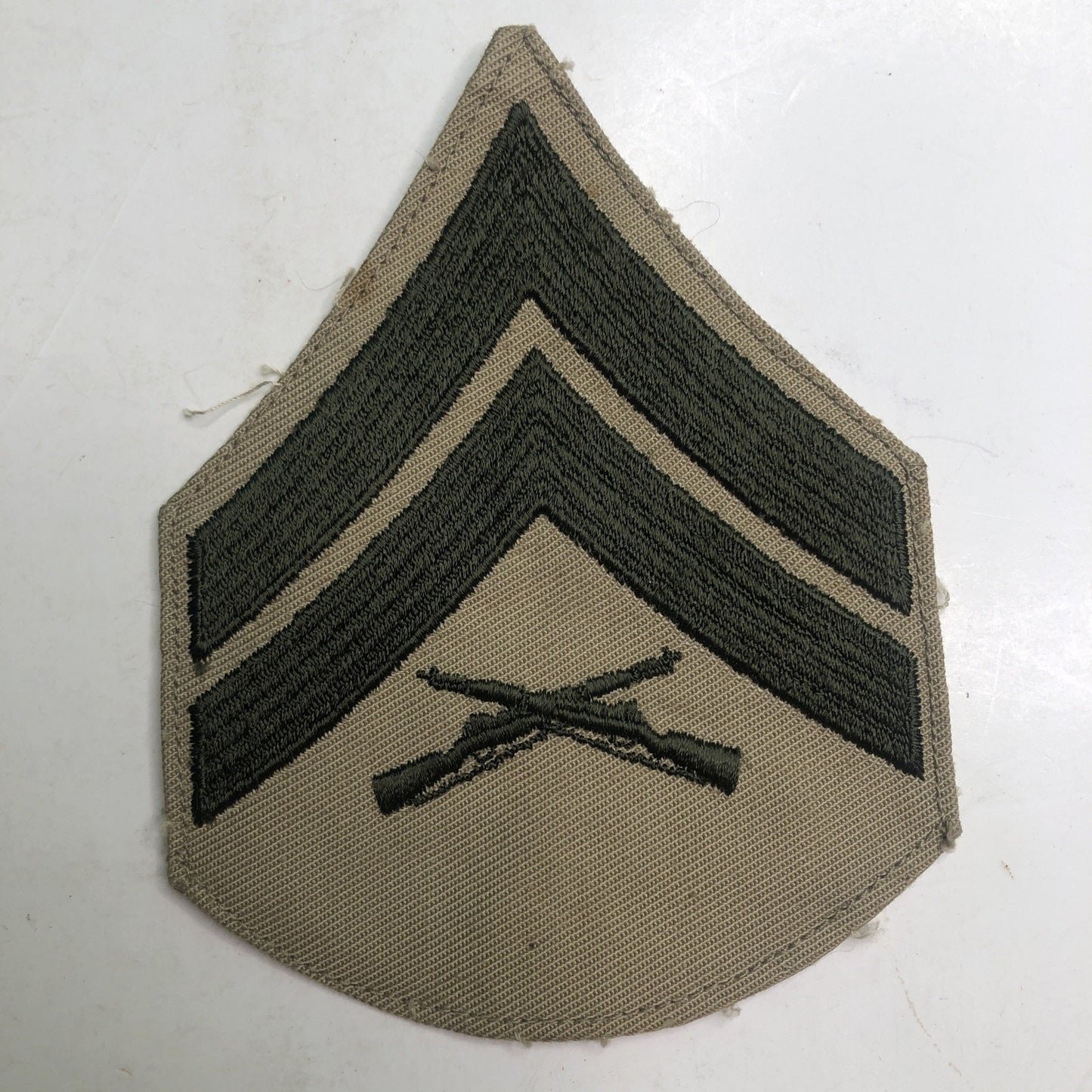 Embroidered Patch Khaki OD Green USMC Corporal Chevron Crossed Rifles 4.5”