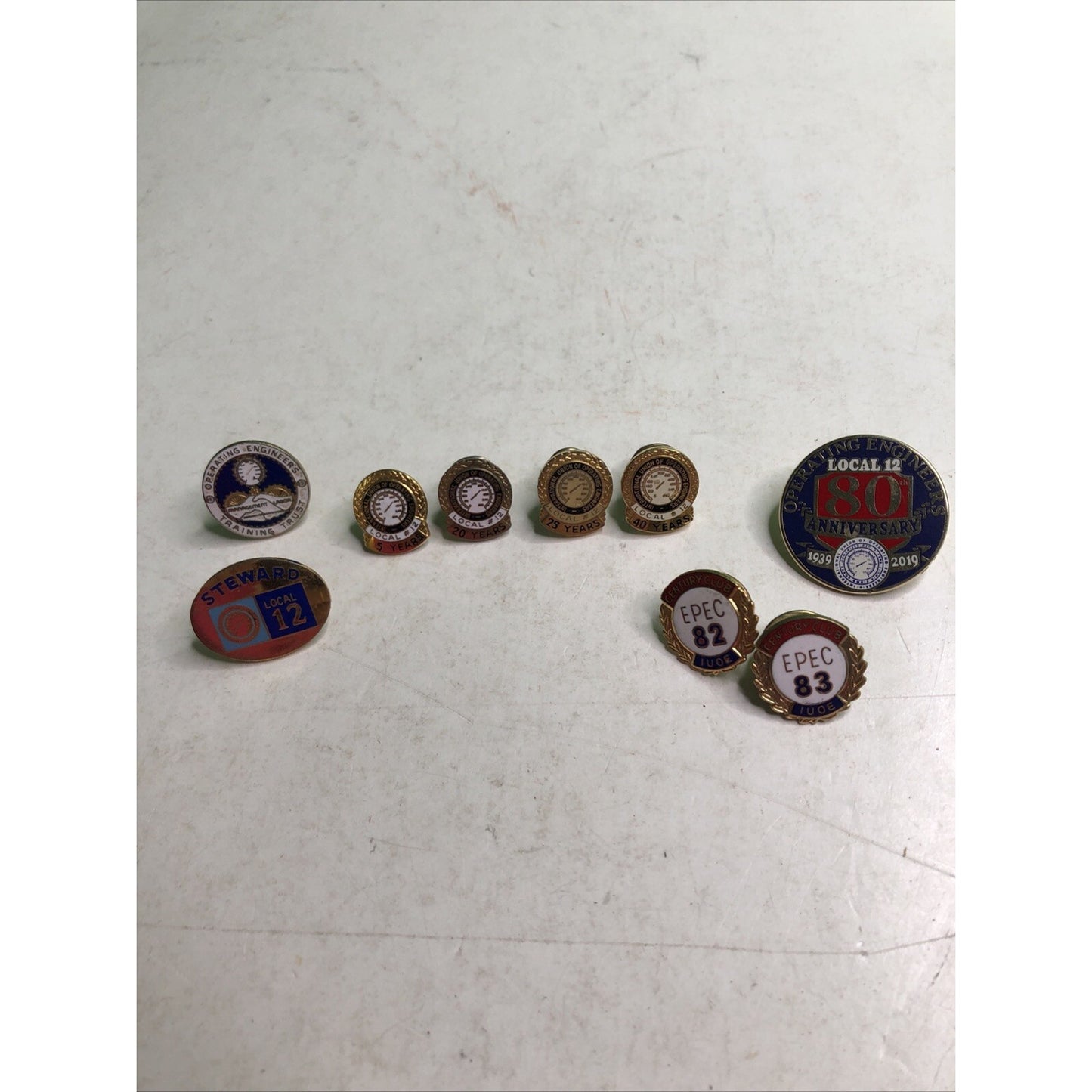Lot Of 9 Operating Engineers Enamel Pins Guage Reward Anniversary