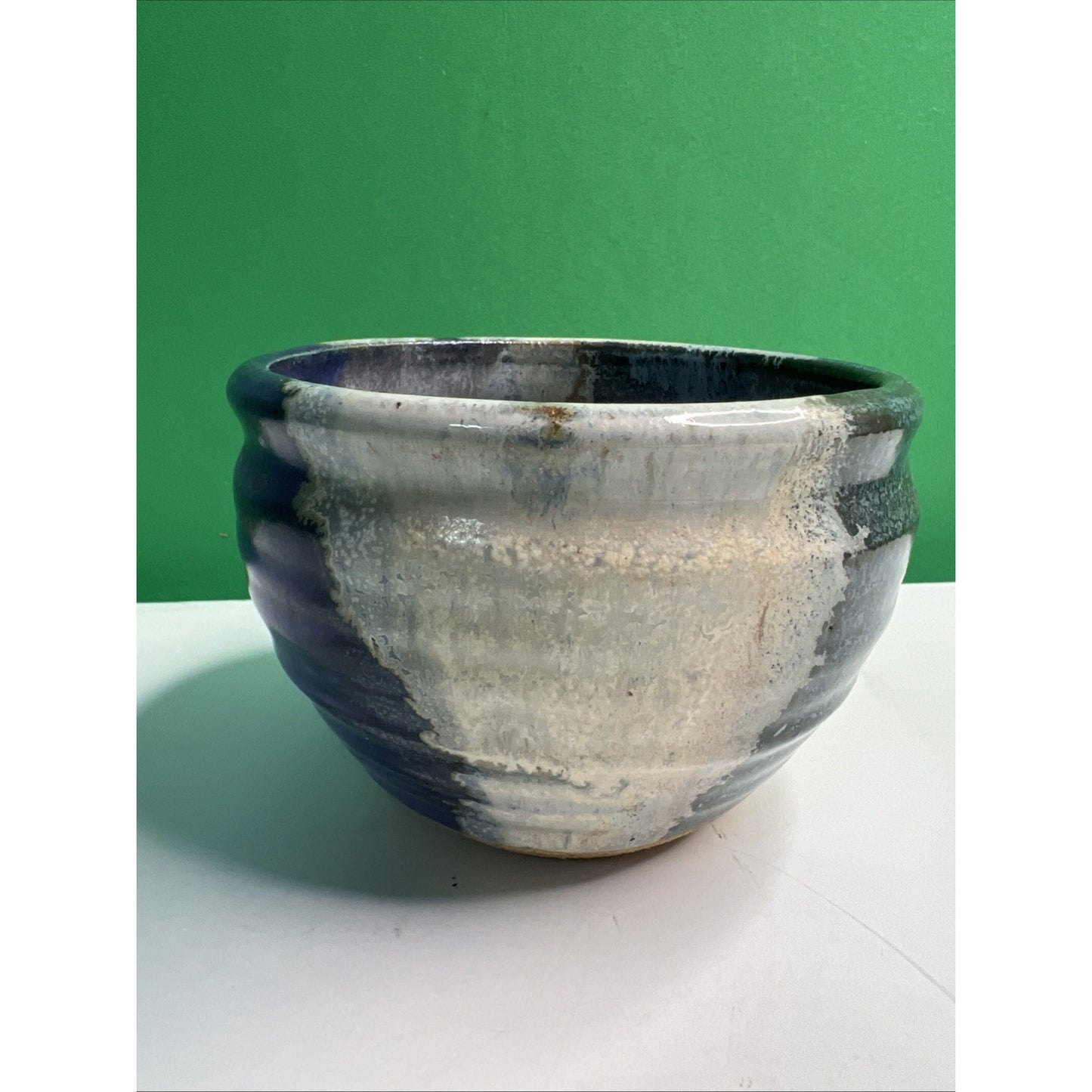 Studio Art Pottery Ceramic Blue And Purple Hues Drip Glazed Vintage Pot Bowl