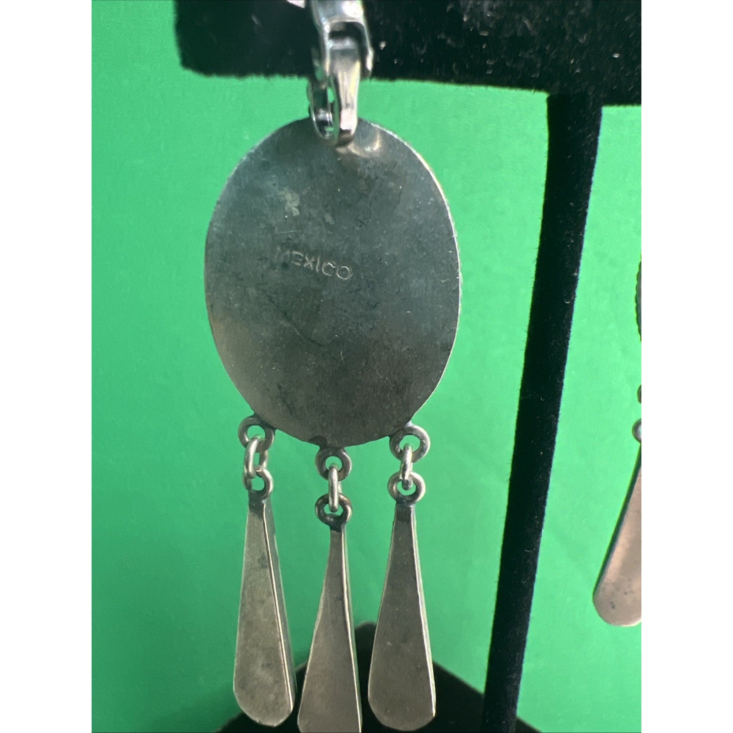 Vintage Mexico Sterling Silver Onyx & Mother of Pearl Inlay Clip On Earrings