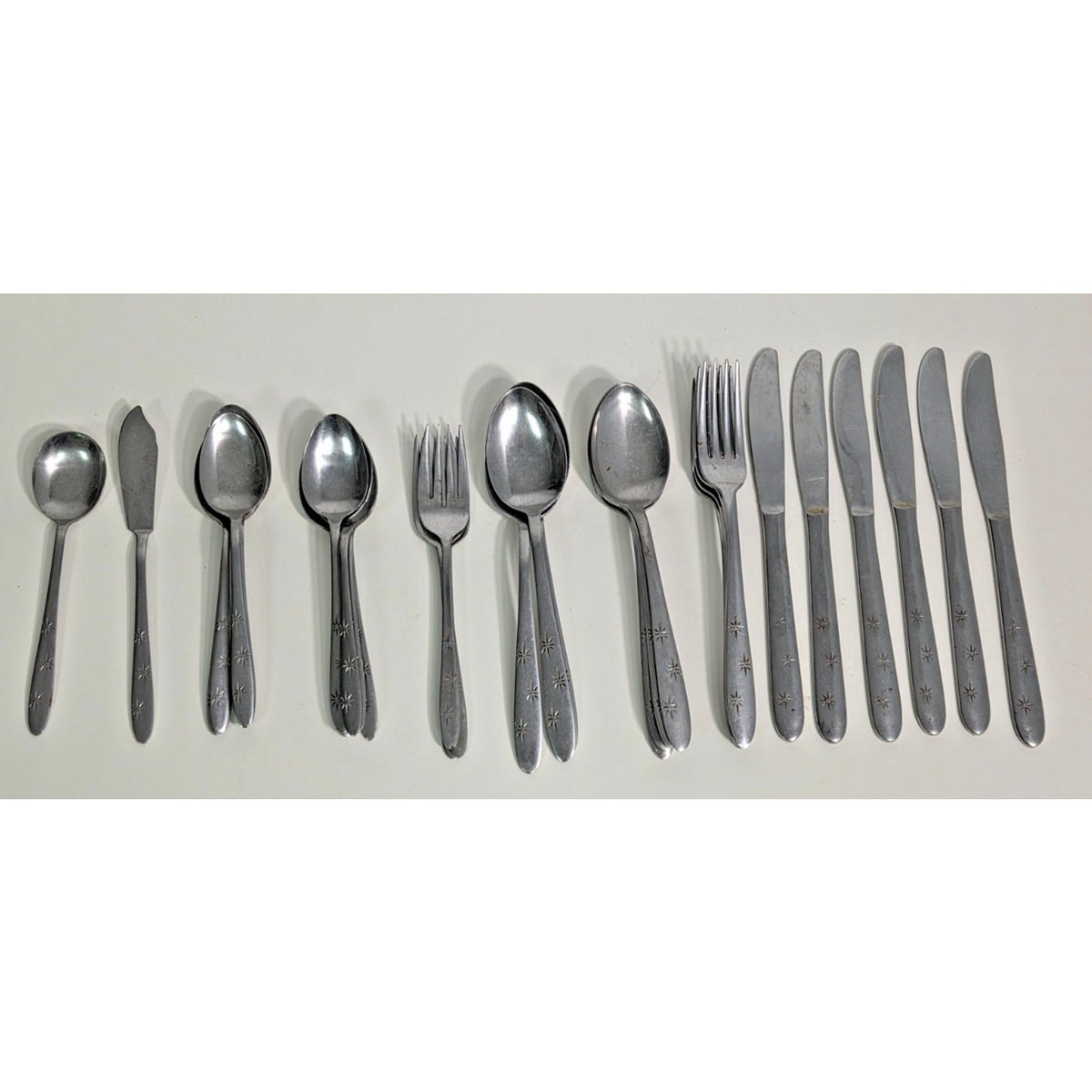 Vintage MCM Starburst Flatware Set 35 Pieces Stainless Steel Eames Era