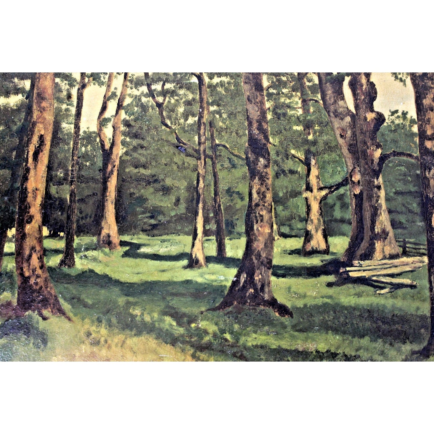 Small Oil on Board Painting, Wooded Scene, M.J. Toray, 1931- American Realism