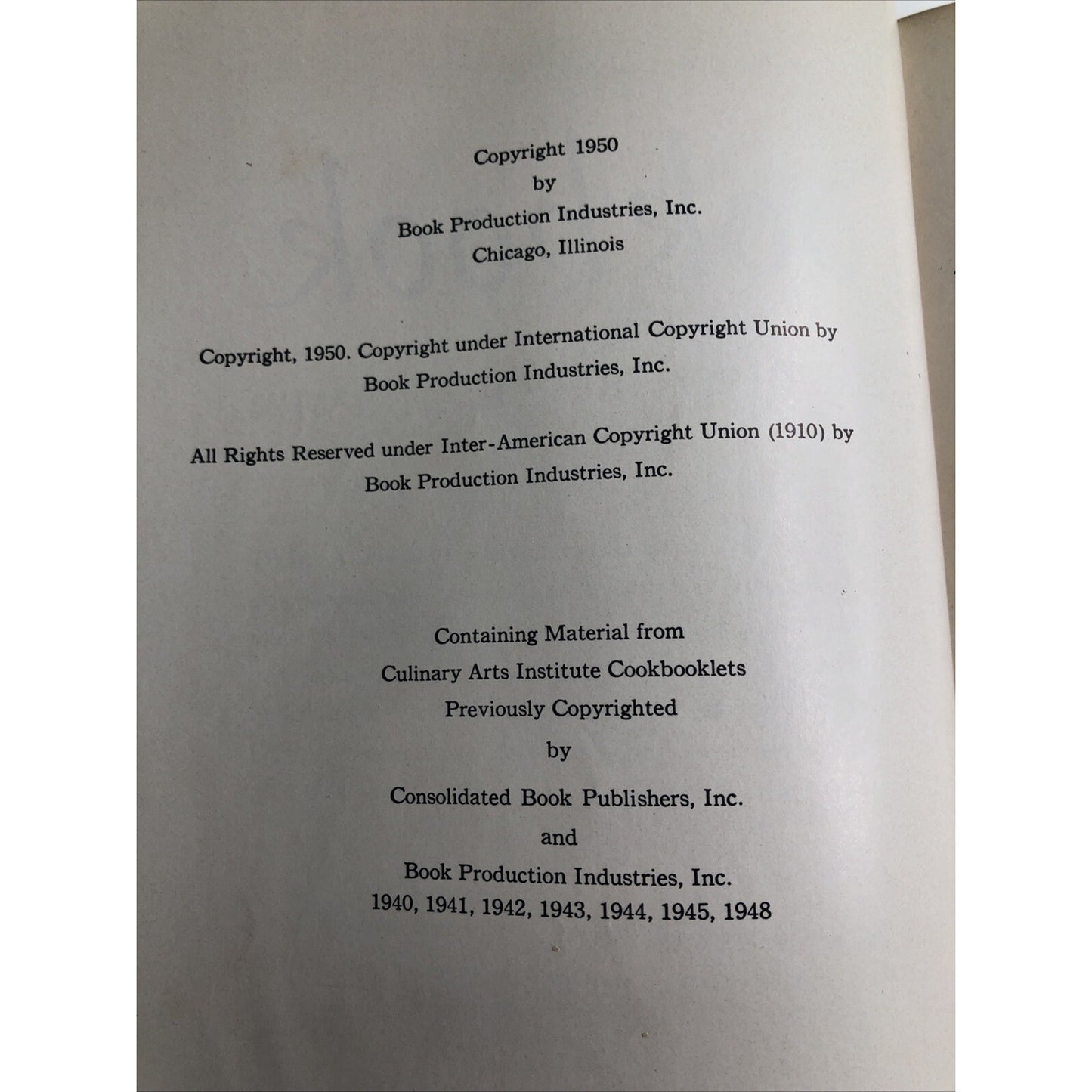Norge Binding of Culinary Arts Institute Encyclopedic Cookbook Recipes Menu