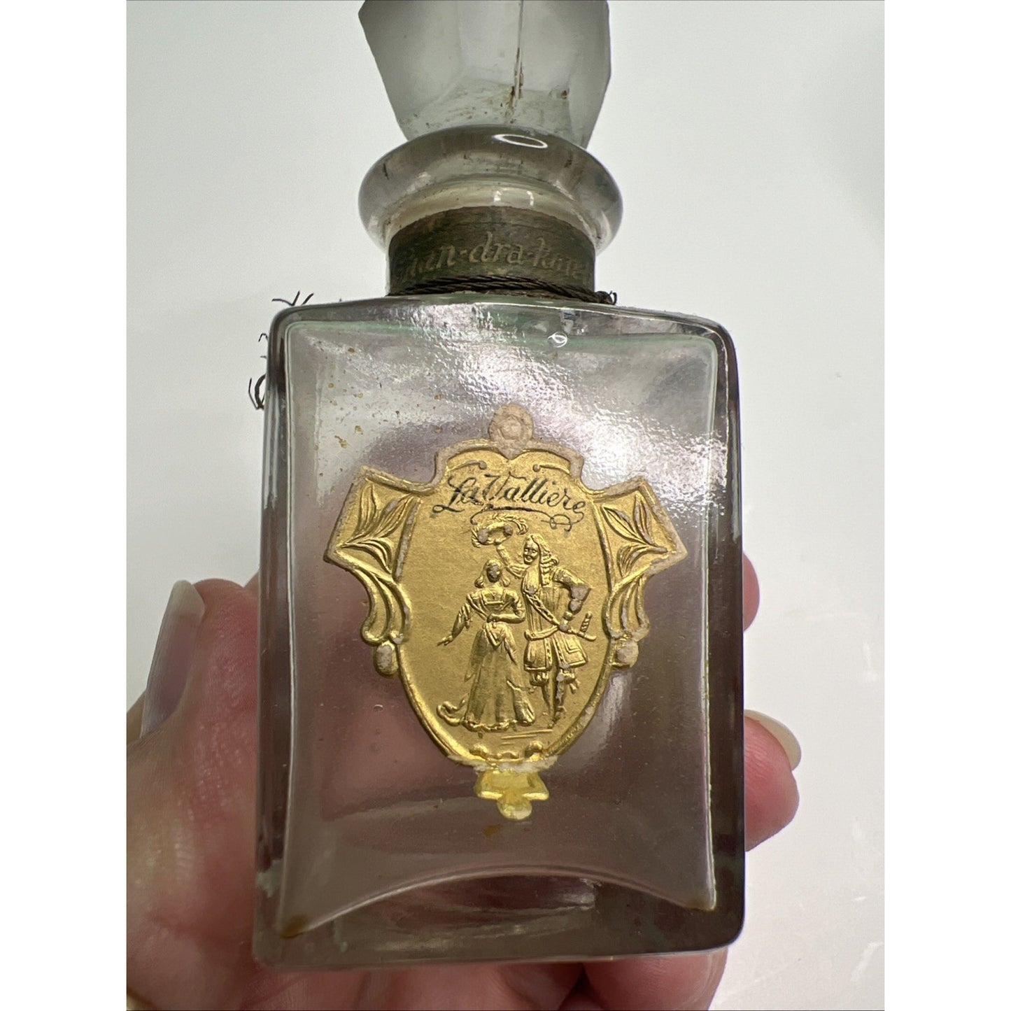 VTG LaValliere Chan-dra-kan-ta Glass Perfume Bottle W/ Stopper & Celluloid Box