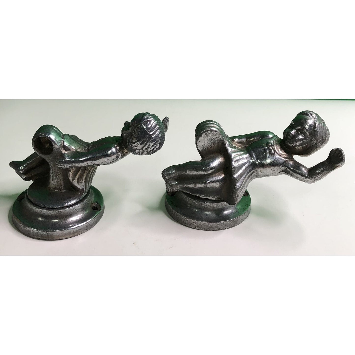 PAIR of Antique Cast Aluminum GIRLS Wall Mount TOWEL ROD HOLDER Kitchen Bath