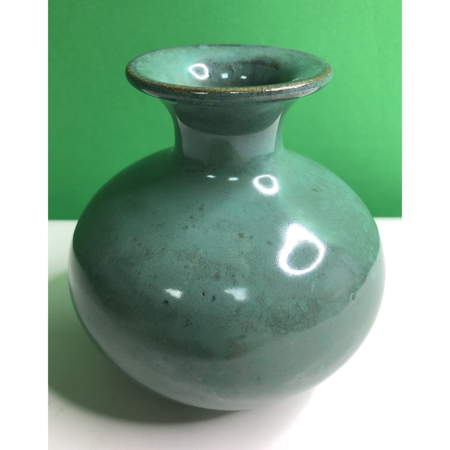 Vintage W. J. GORDY Pottery VASE Hand Made Thrown Green Glaze Verdi Gris Clay