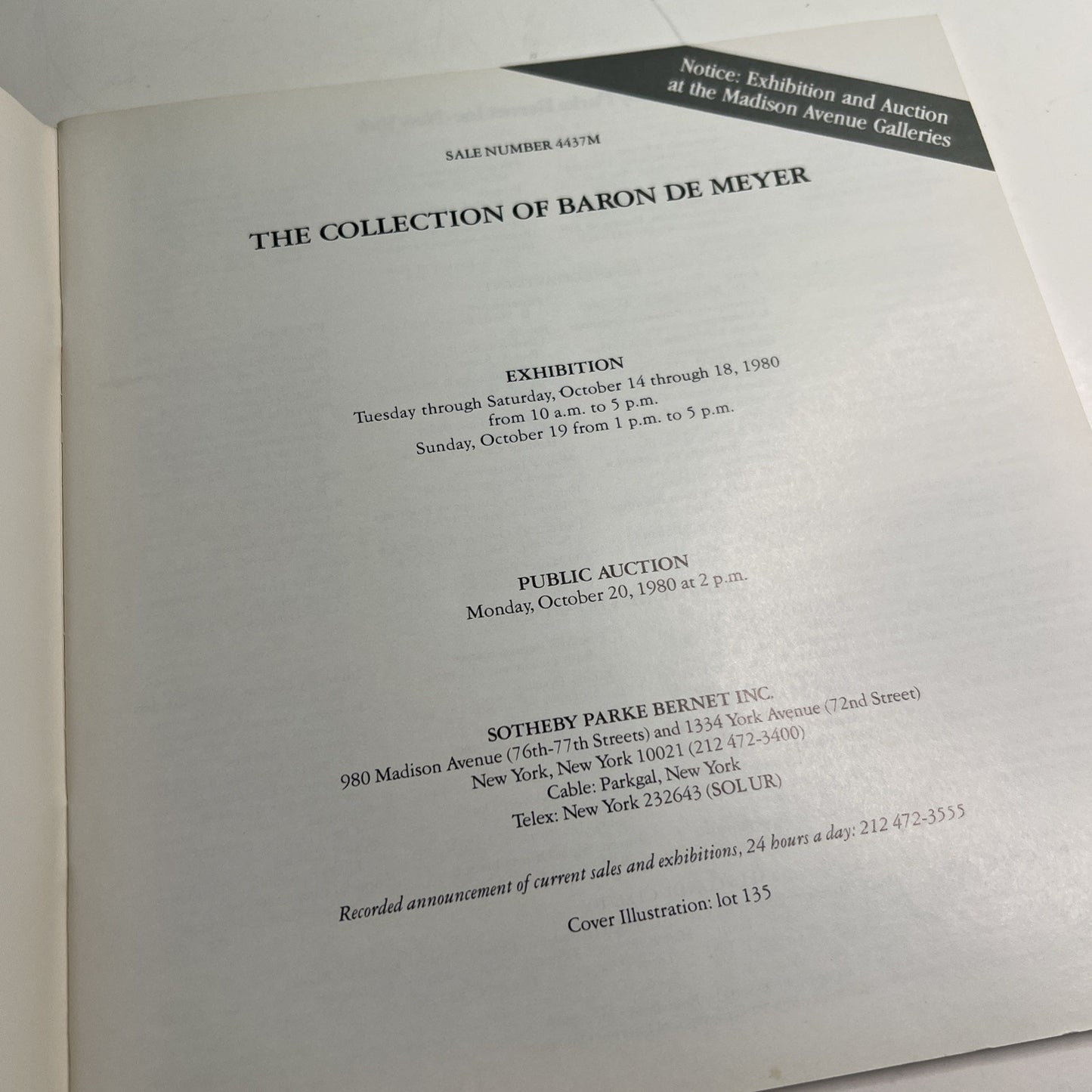 Sotheby’s Auction Catalog Collection Baron De Meyer Photographs October 1980 NY