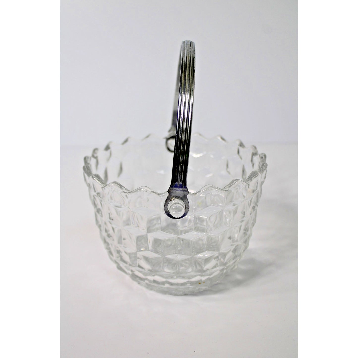 Beautiful Vintage American Fostoria Clear Crystal Ice Bucket with Chrome Handle
