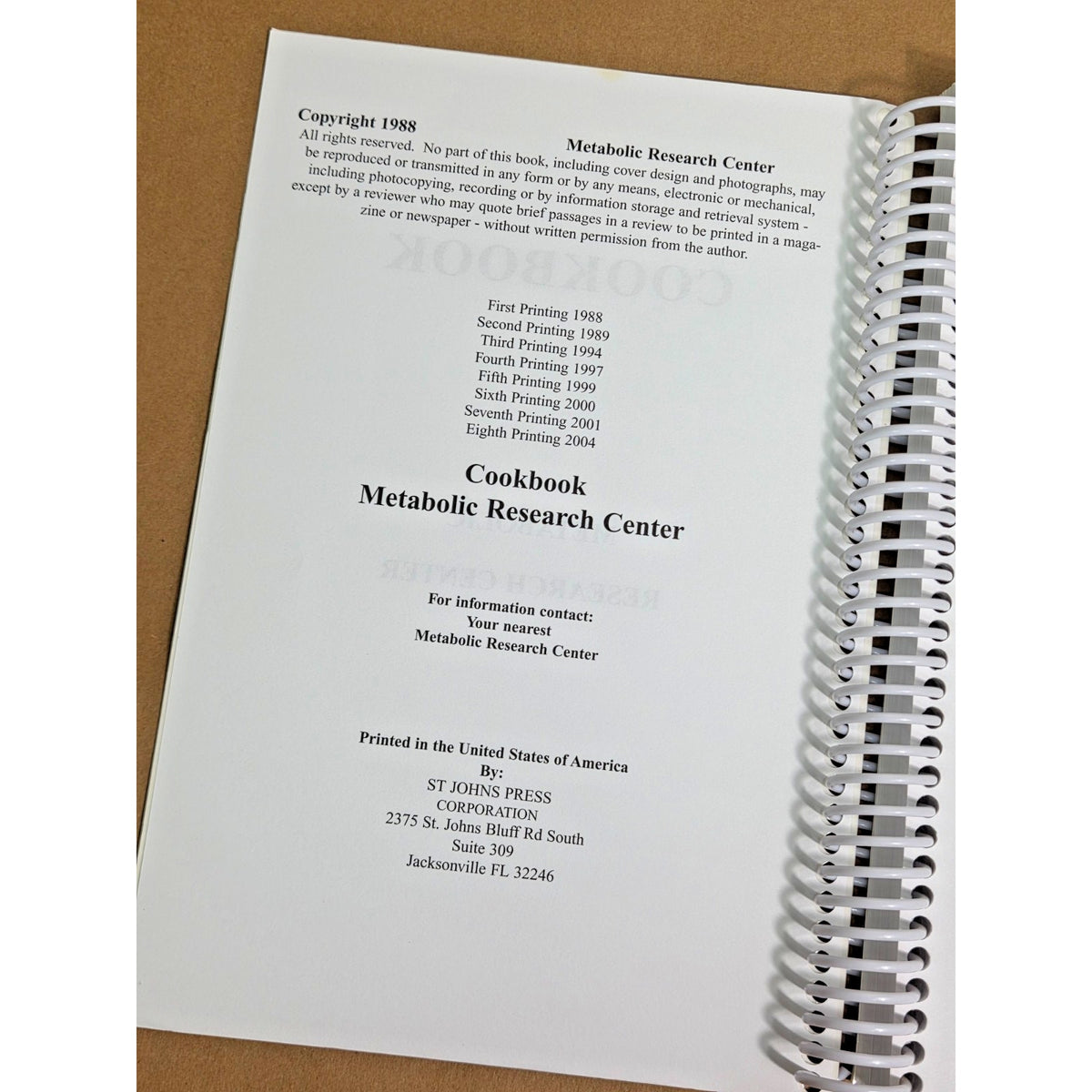 Vintage Metabolic Research Center MRC Spiral Bound Cookbook 2004 Legacy Recipes