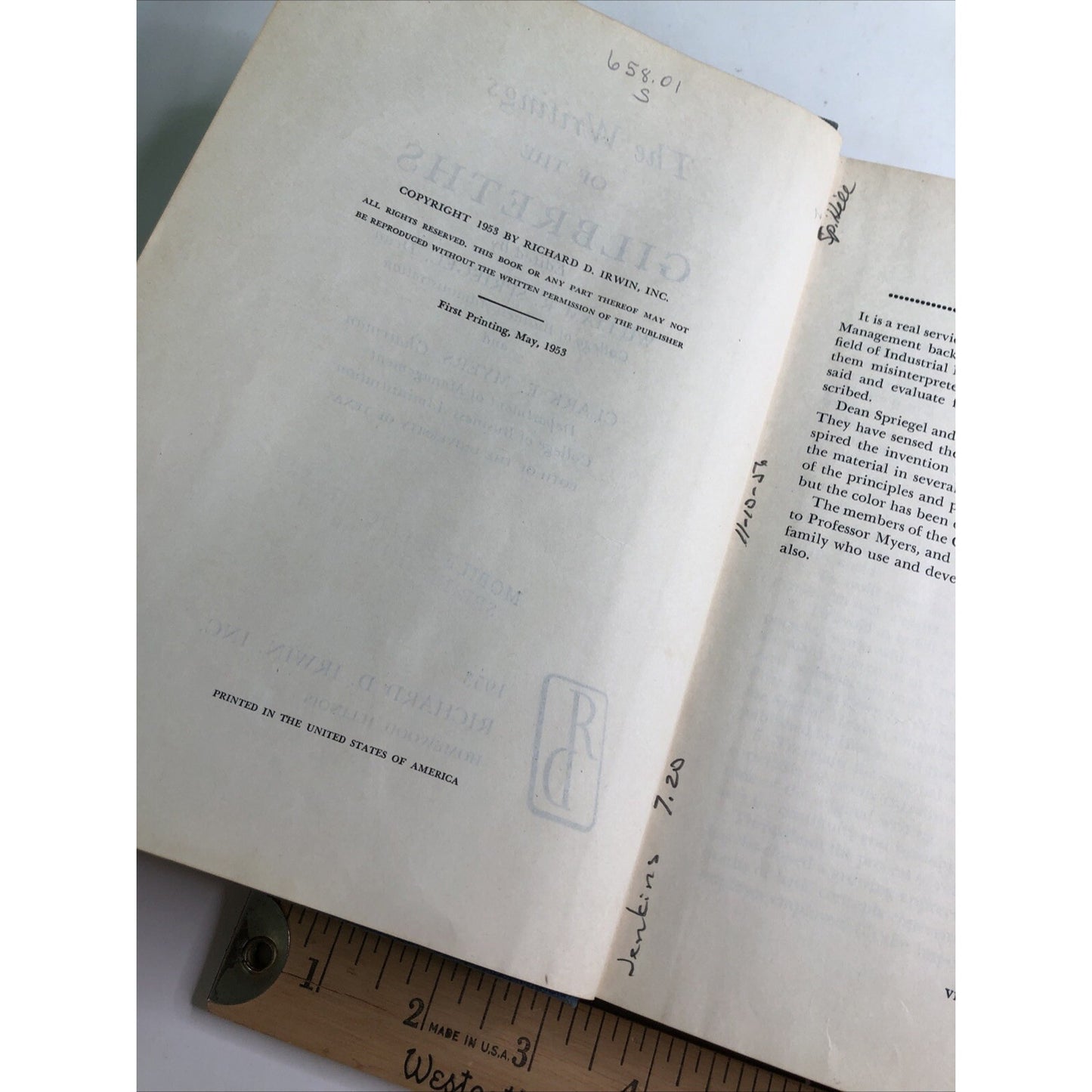 The Writings of the Gilbreths Scientific Management Edited By Spriegel & Myers