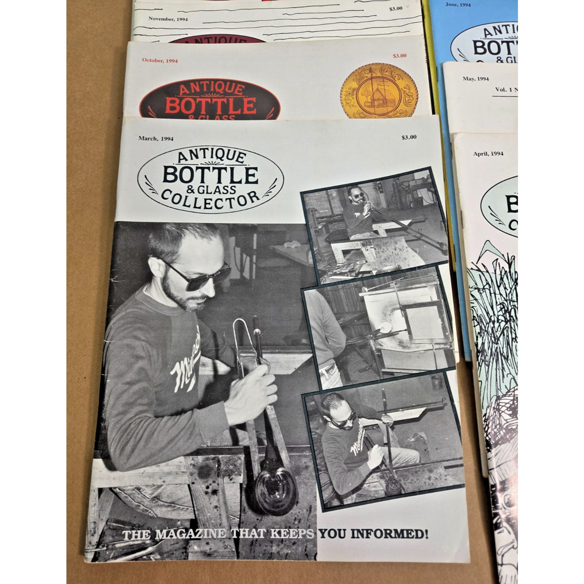 Vintage Antique Bottle & Glass Collector Magazine Lot 1984 1994 11 Issues