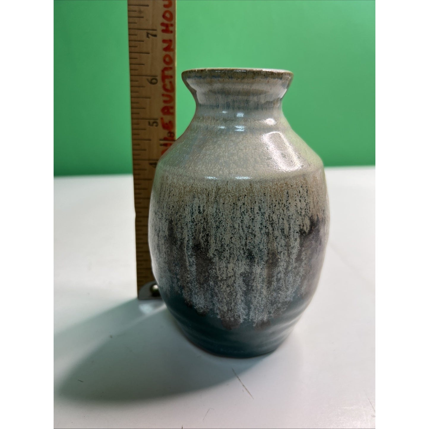Studio Art Pottery Ceramic Blue And Earthen Hues Drip Glazed Vintage Vase