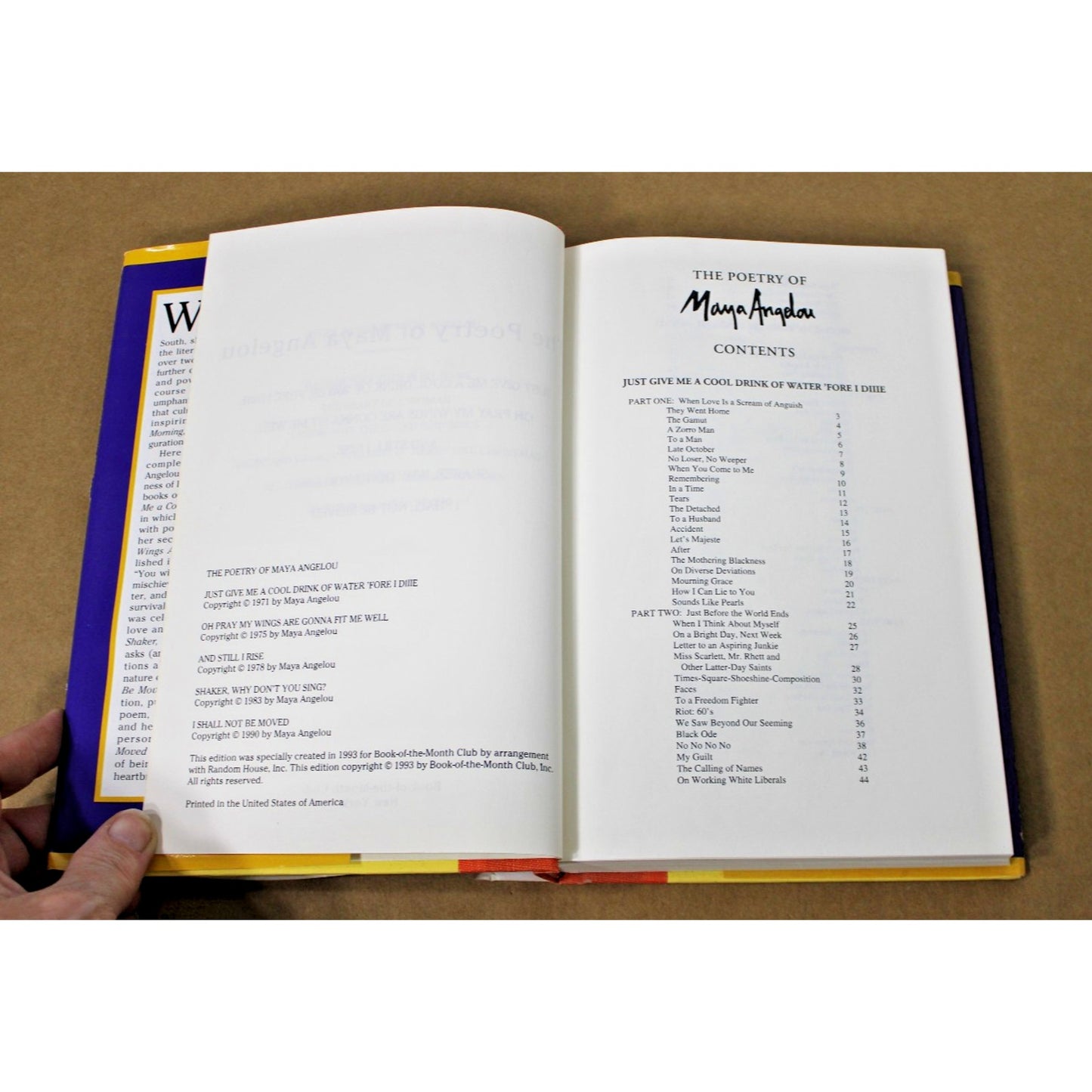 The Poetry Of Maya Angelou -1993 Collection, HC/ DJ VG+