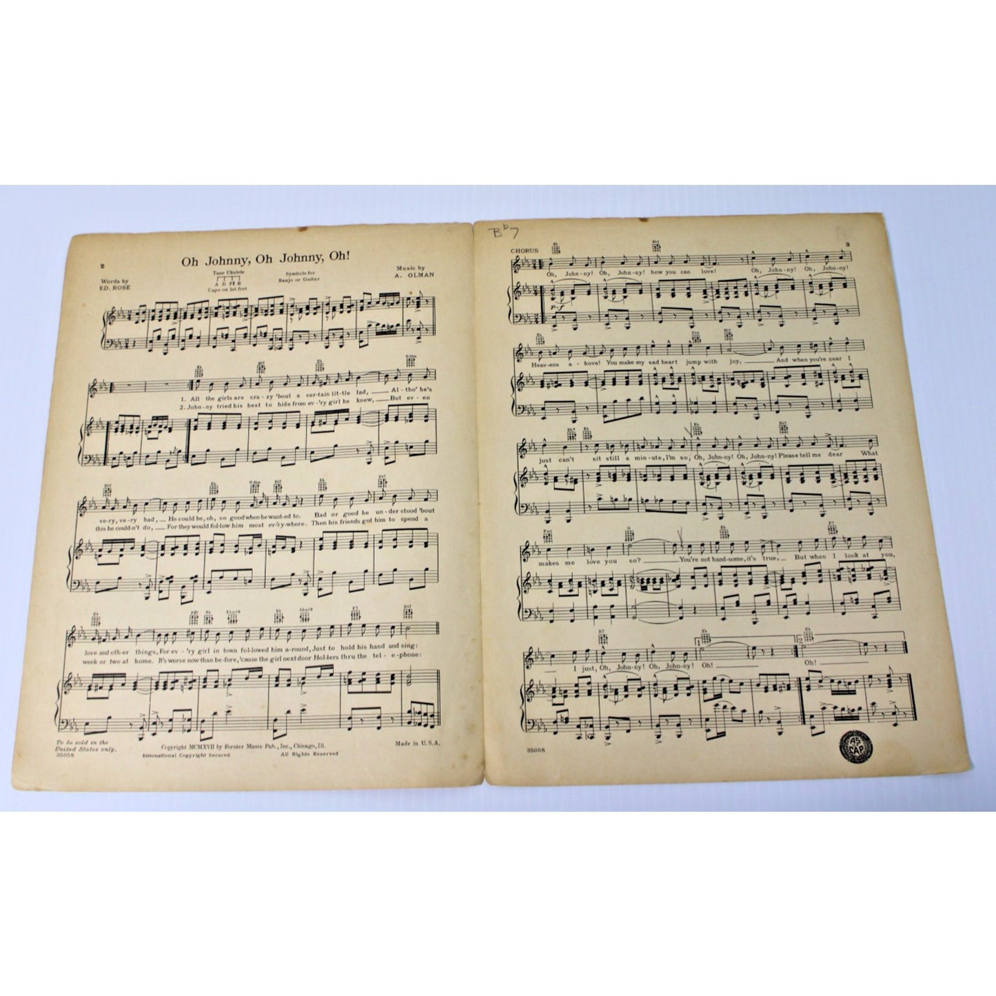 Vintage 1917 Sheet Music: Oh Johnny Oh Johnny Oh! Andrews Sisters, Rose, Olman
