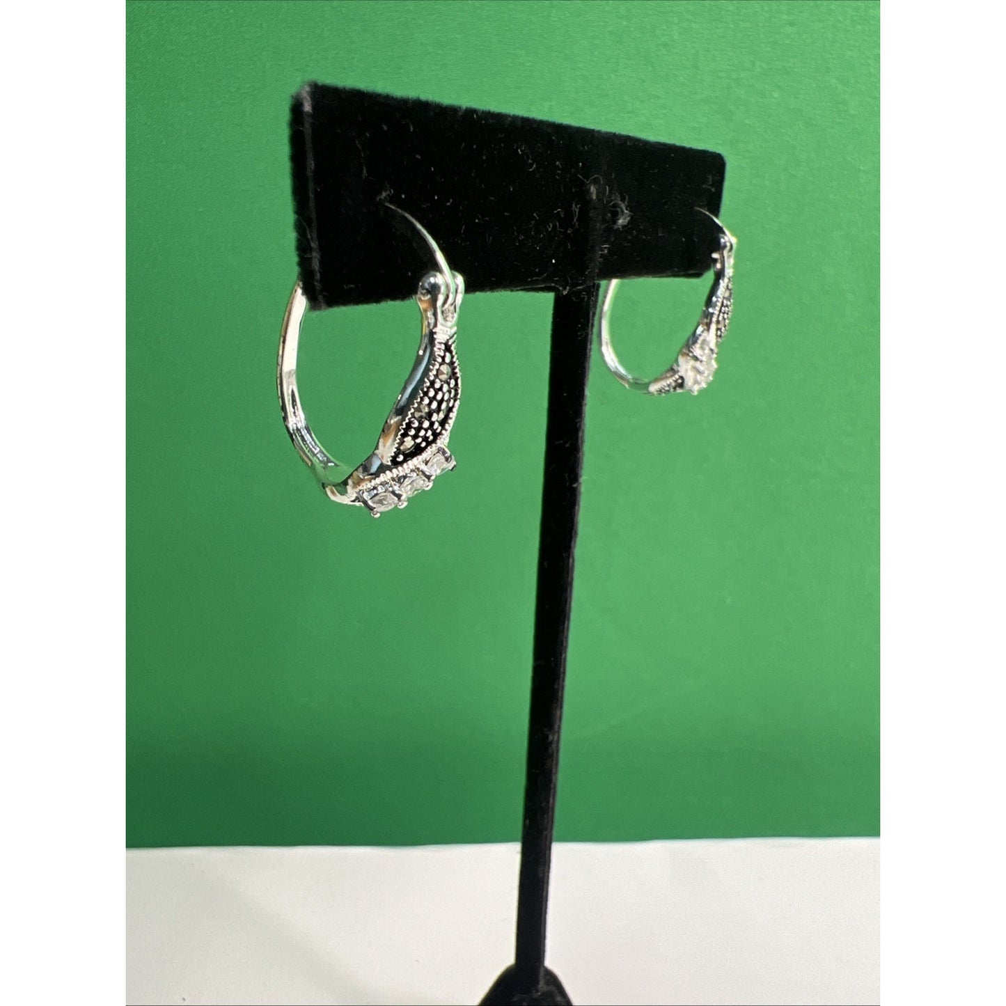 Silver Luxuries Silver Plated Hoop Earrings Genuine Marcasite New