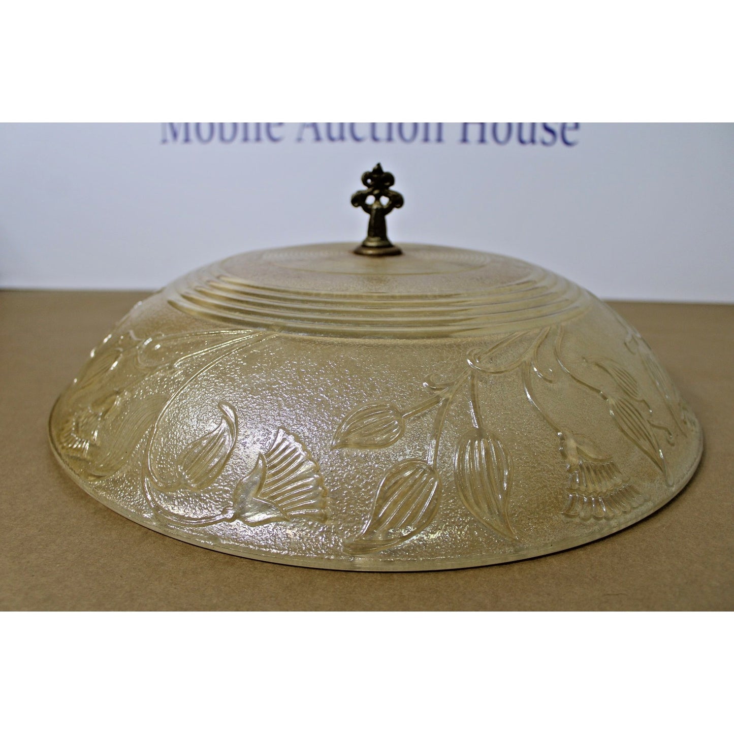 Vintage 16" Amber Opalescent Heavy Celiling Fixture Cover/ Art Nouveau Glass