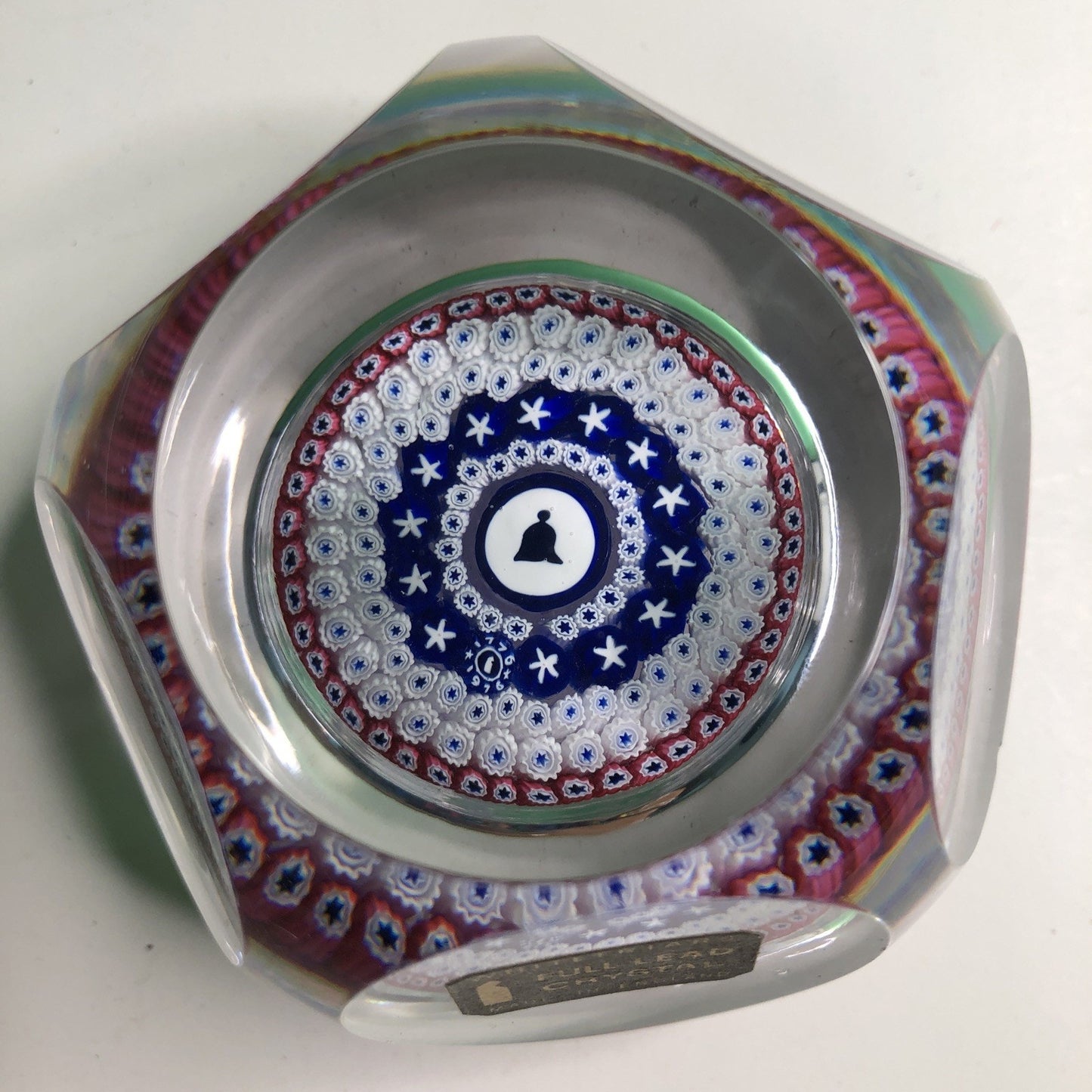 Vintage Whitefriars Glass Millefiori Concentric Cane Faceted Paperweight