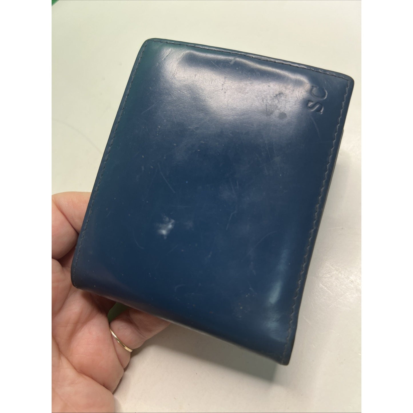 ETTINGER of London Men's Bi-Fold Wallet Blue Cowhide Leather Used