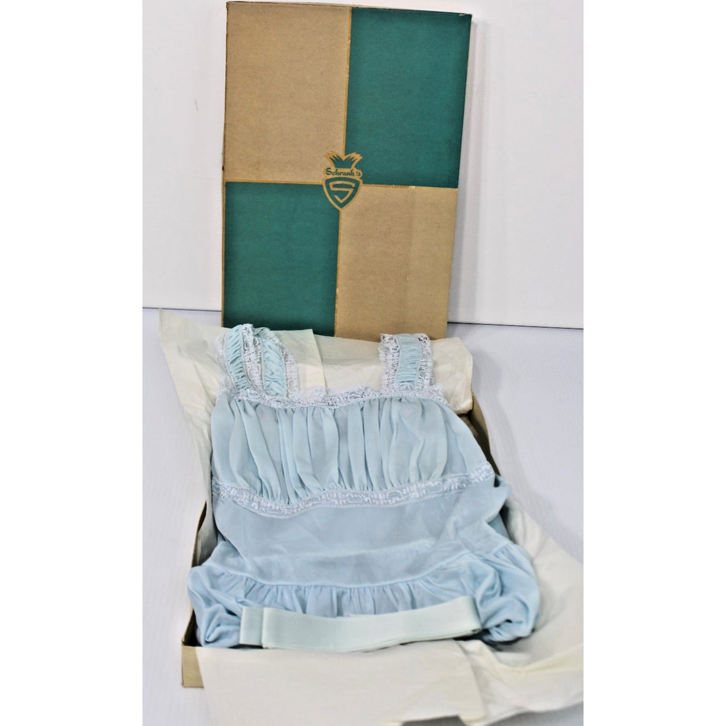 Vintage Pale Blue Tiered Sheer Nightgown, Pinup Trad 1950s 1960s Lingerie, Small