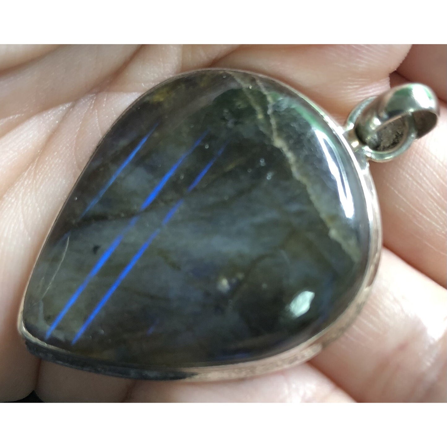 Vintage Sterling Silver Blue Glow Labradorite Pendant Estate Jewelry 1.75” Long