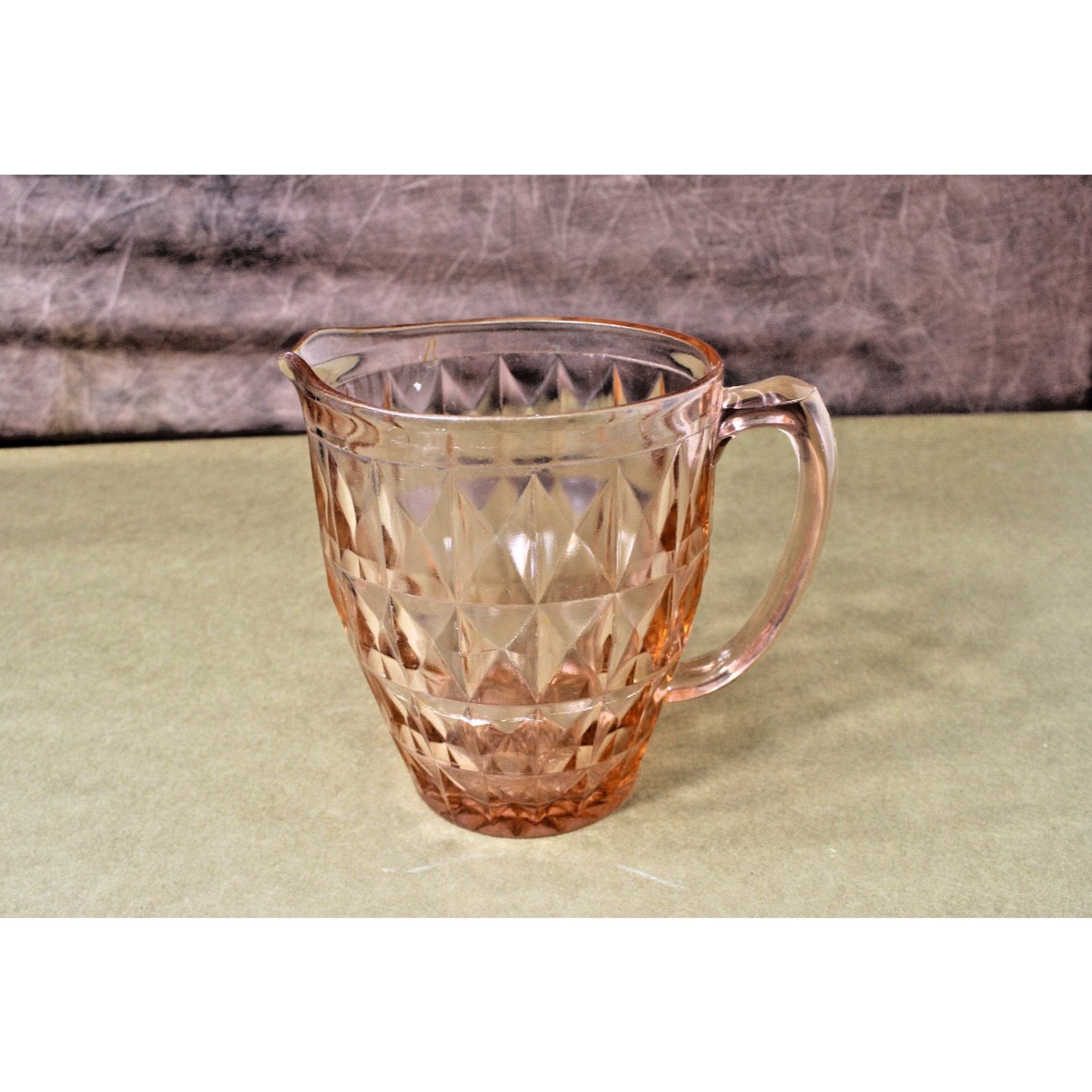 MCM Jeannette Pink Depression Glass Windsor Cubist Diamond 6.5" Pitcher