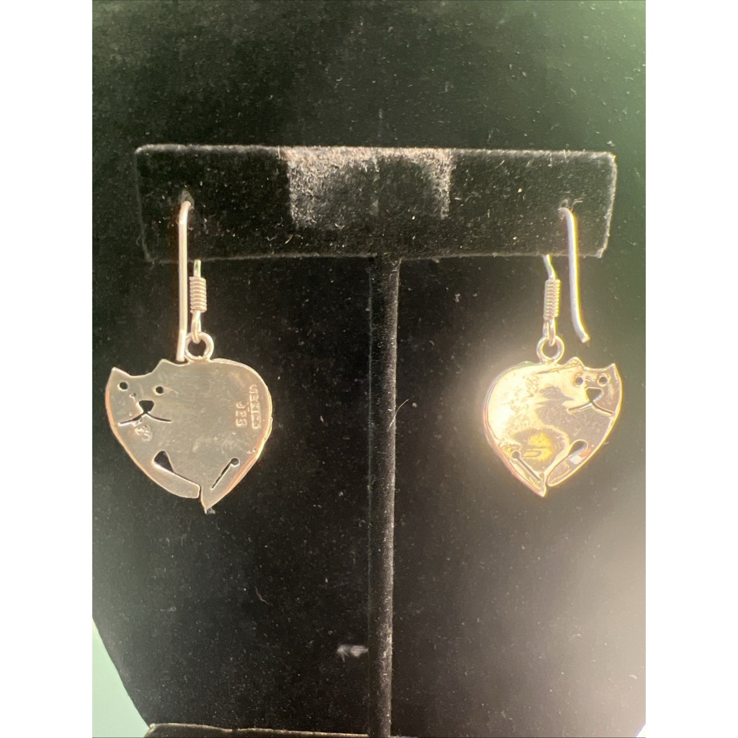 Vintage Sterling Silver Cat Earrings French Wire Mexico 925 Dangle